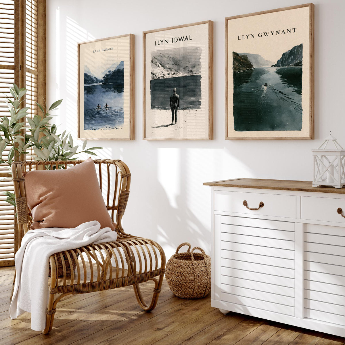 The Three Lakes of Eryri Set of Three Art Prints - Llyn Padarn, Llyn Idwal, Llyn Gwynant Wild Swimming - Snowdonia Watercolour Posters