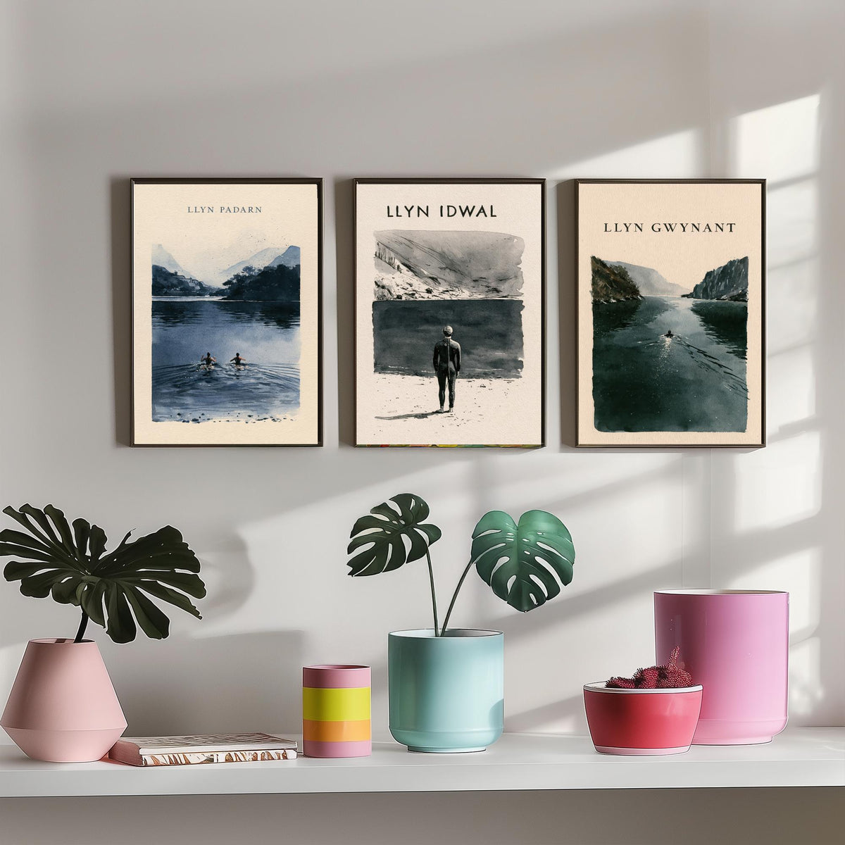The Three Lakes of Eryri Set of Three Art Prints - Llyn Padarn, Llyn Idwal, Llyn Gwynant Wild Swimming - Snowdonia Watercolour Posters