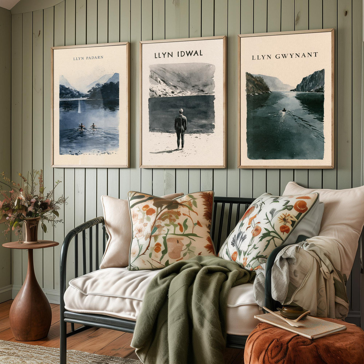The Three Lakes of Eryri Set of Three Art Prints - Llyn Padarn, Llyn Idwal, Llyn Gwynant Wild Swimming - Snowdonia Watercolour Posters