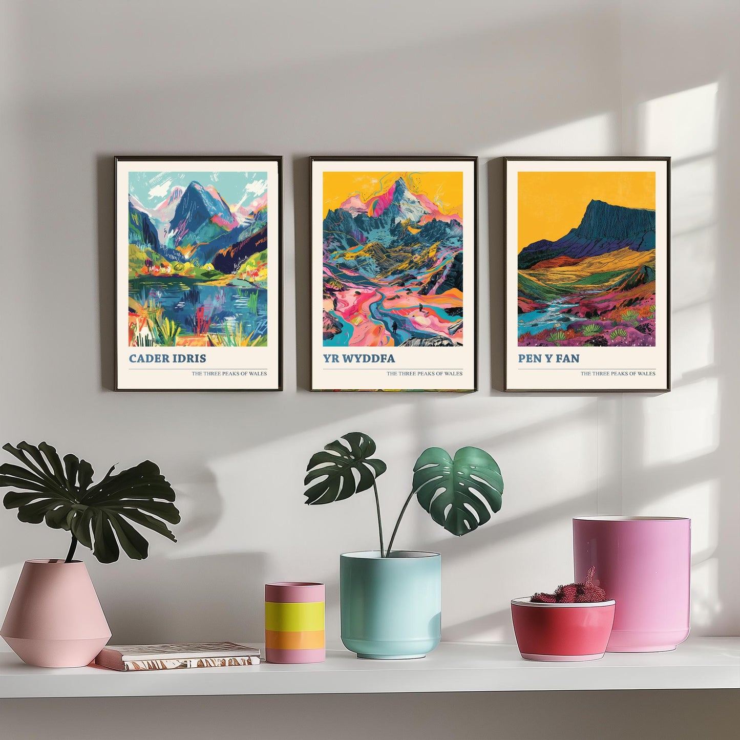 Set of Three Welsh Three Peaks Art Prints - Cader Idris, Yr Wyddfa, Pen y Fan - 3 Mountain Wales Posters Illustration Gift