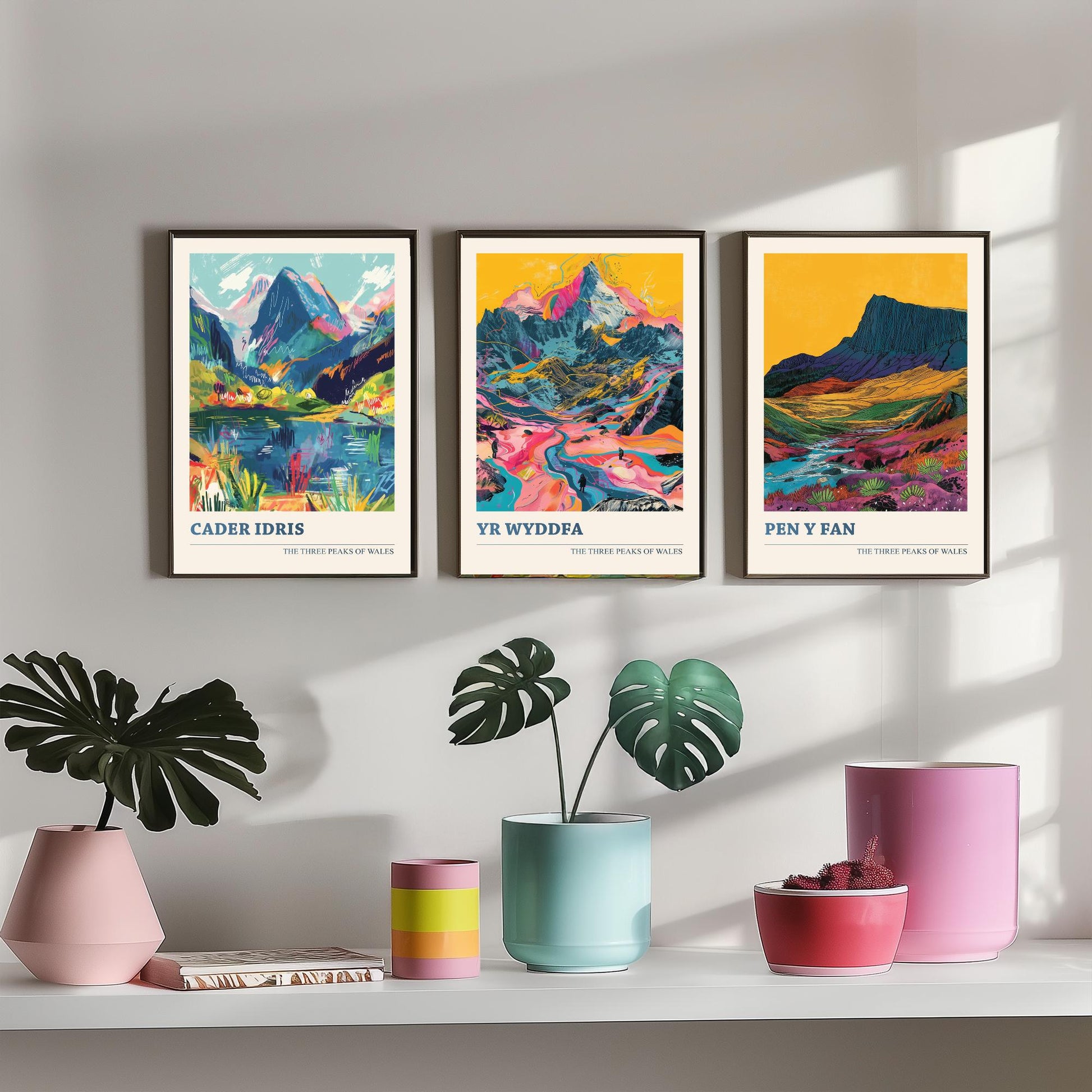 Set of Three Welsh Three Peaks Art Prints - Cader Idris, Yr Wyddfa, Pen y Fan - 3 Mountain Wales Posters Illustration Gift
