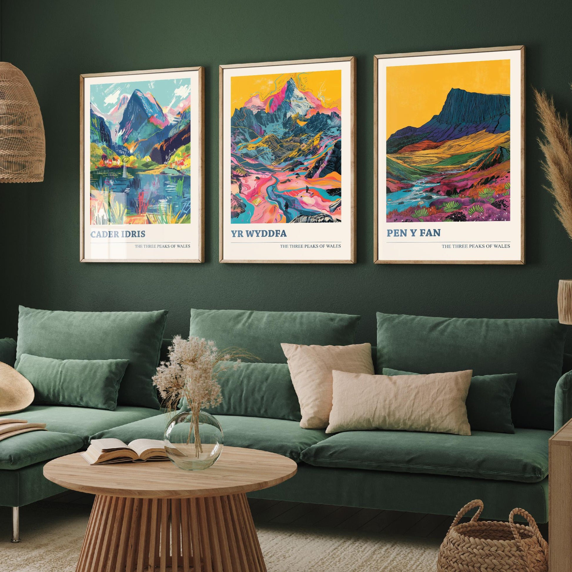 Set of Three Welsh Three Peaks Art Prints - Cader Idris, Yr Wyddfa, Pen y Fan - 3 Mountain Wales Posters Illustration Gift
