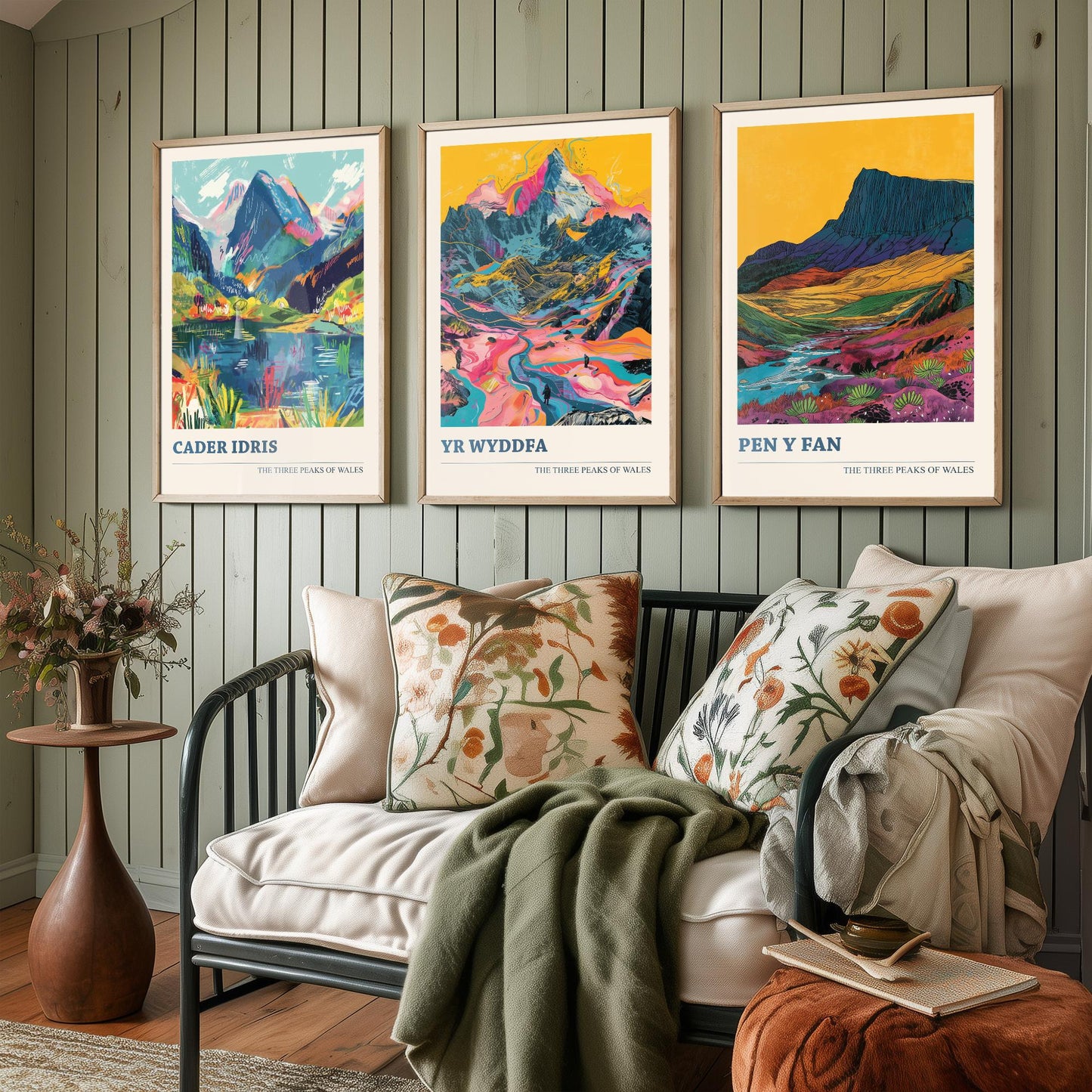 Set of Three Welsh Three Peaks Art Prints - Cader Idris, Yr Wyddfa, Pen y Fan - 3 Mountain Wales Posters Illustration Gift