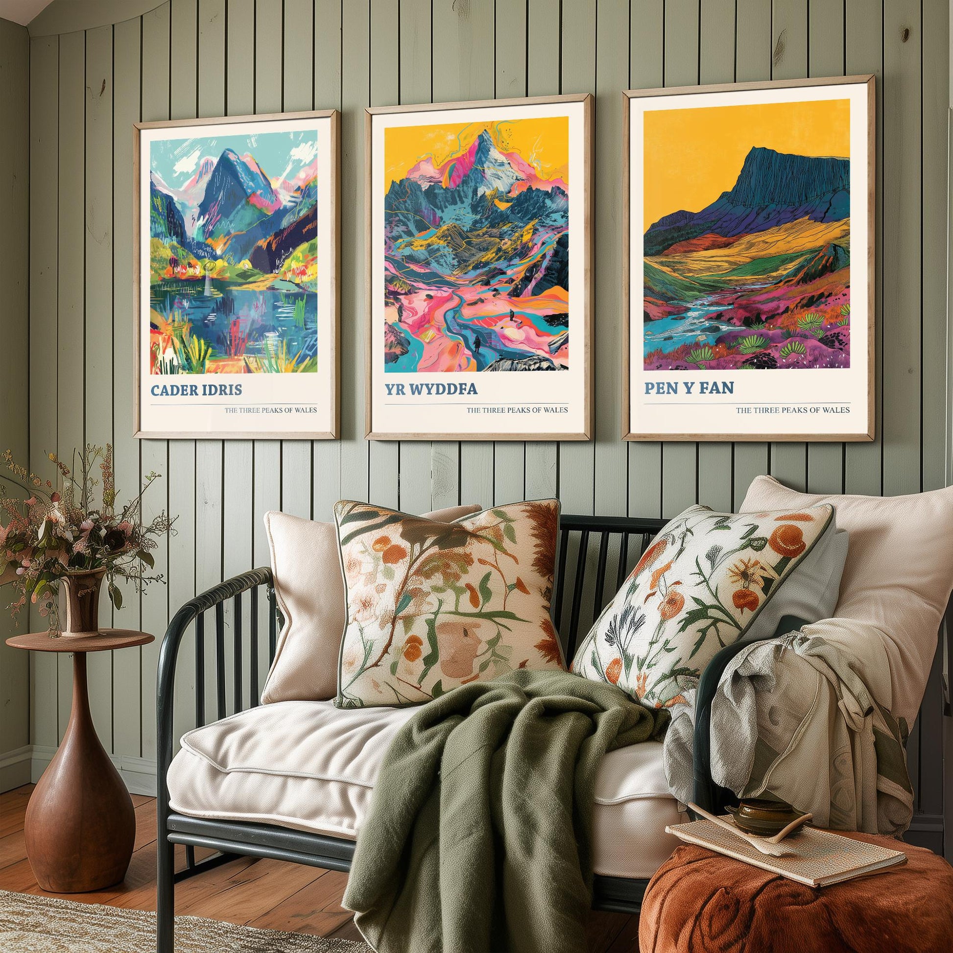 Set of Three Welsh Three Peaks Art Prints - Cader Idris, Yr Wyddfa, Pen y Fan - 3 Mountain Wales Posters Illustration Gift