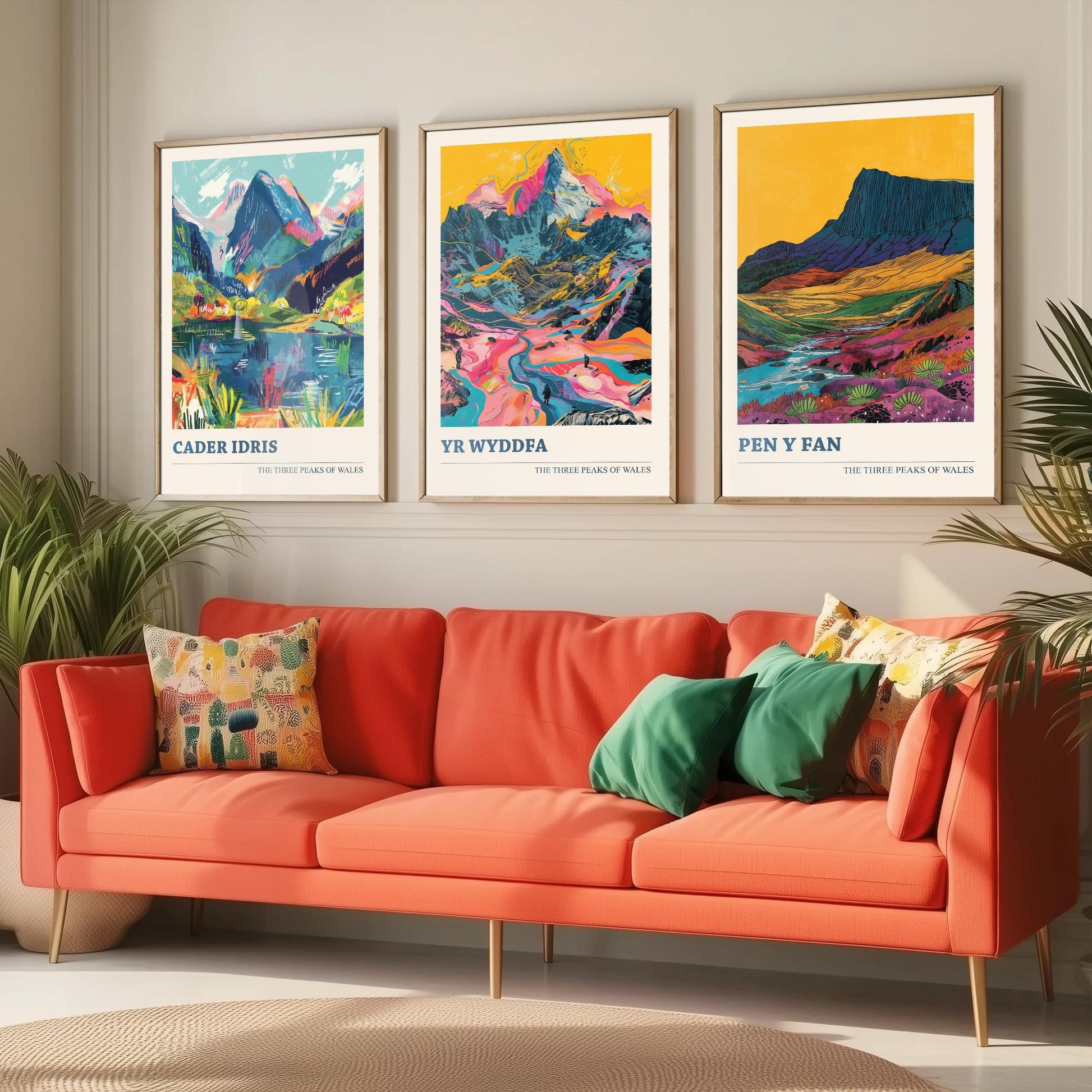 Set of Three Welsh Three Peaks Art Prints - Cader Idris, Yr Wyddfa, Pen y Fan - 3 Mountain Wales Posters Illustration Gift