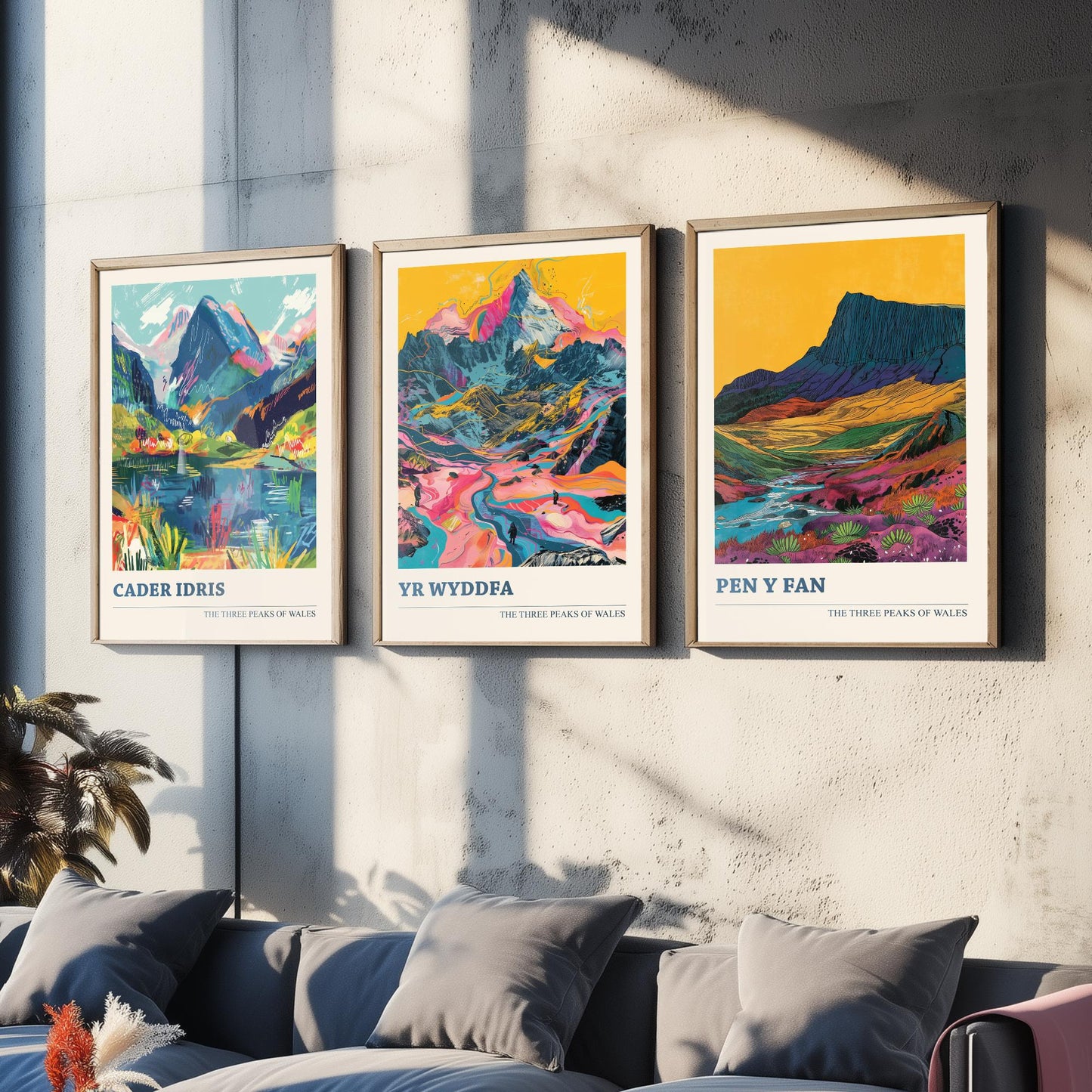Set of Three Welsh Three Peaks Art Prints - Cader Idris, Yr Wyddfa, Pen y Fan - 3 Mountain Wales Posters Illustration Gift