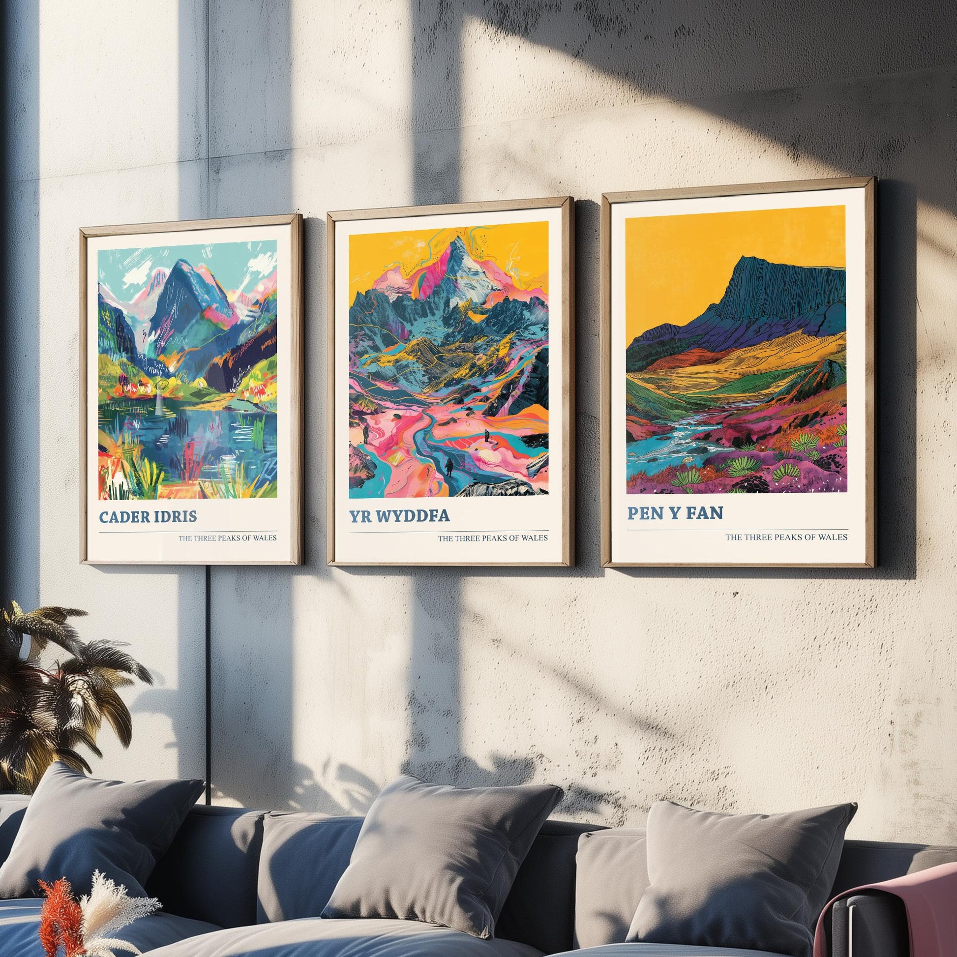 Set of Three Welsh Three Peaks Art Prints - Cader Idris, Yr Wyddfa, Pen y Fan - 3 Mountain Wales Posters Illustration Gift