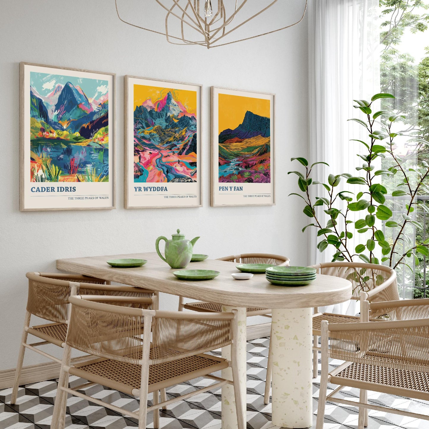 Set of Three Welsh Three Peaks Art Prints - Cader Idris, Yr Wyddfa, Pen y Fan - 3 Mountain Wales Posters Illustration Gift