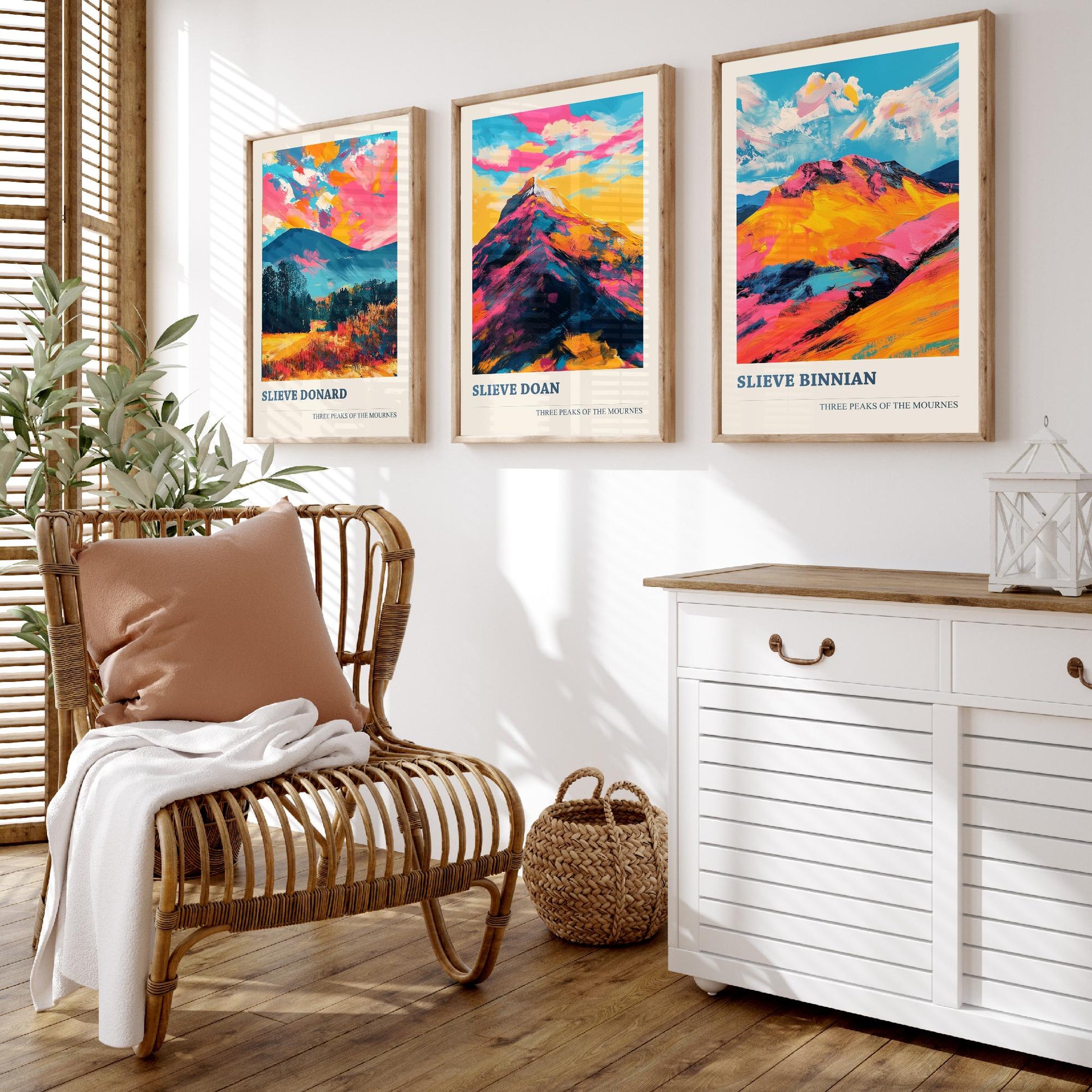 Set of Three Mourne Mountains Art Prints - Slieve Donard, Slieve Doan, Slieve Binnian - 3 Peaks Posters Painting Gift
