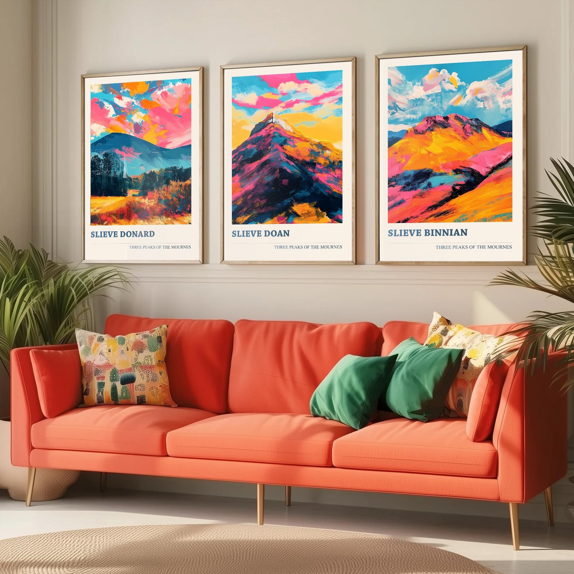 Set of Three Mourne Mountains Art Prints - Slieve Donard, Slieve Doan, Slieve Binnian - 3 Peaks Posters Painting Gift