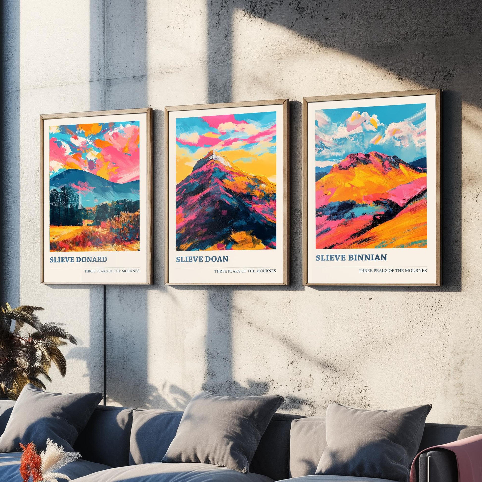 Set of Three Mourne Mountains Art Prints - Slieve Donard, Slieve Doan, Slieve Binnian - 3 Peaks Posters Painting Gift