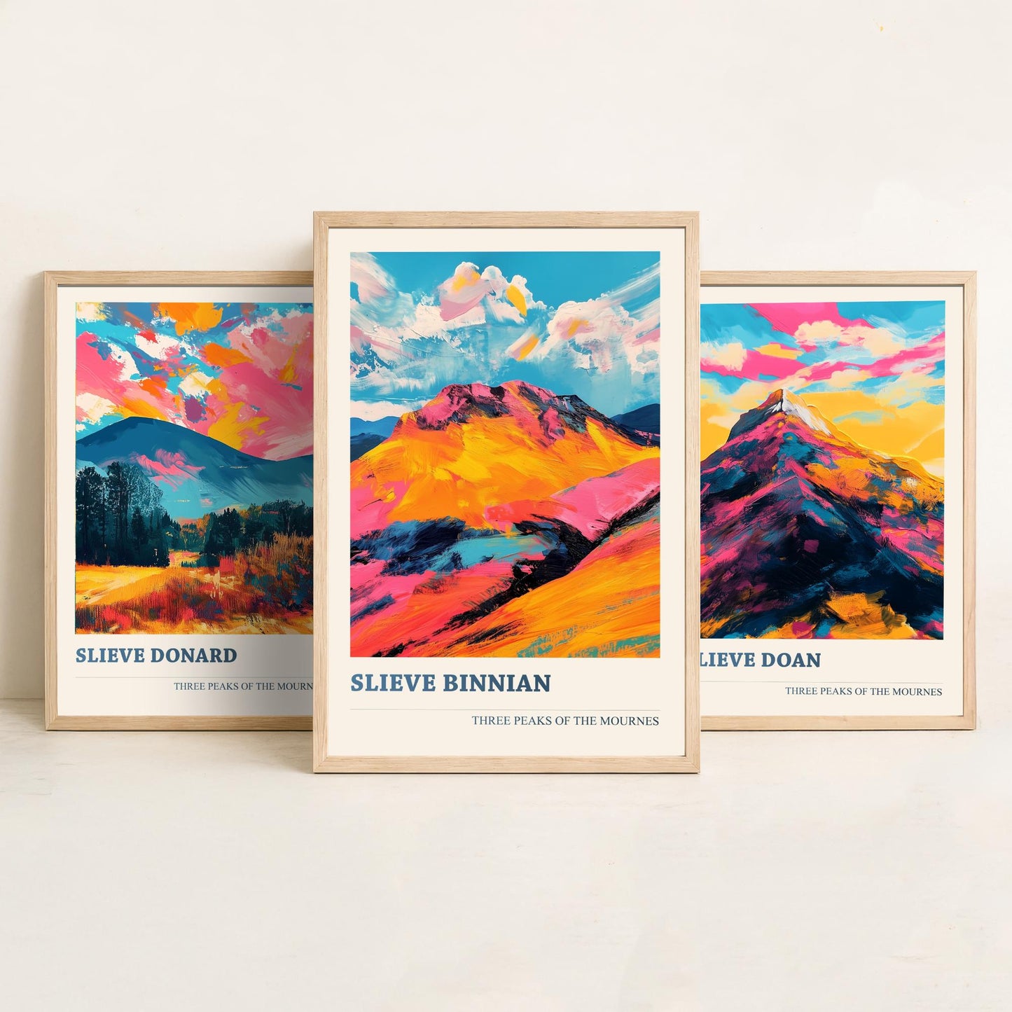Set of Three Mourne Mountains Art Prints - Slieve Donard, Slieve Doan, Slieve Binnian - 3 Peaks Posters Painting Gift