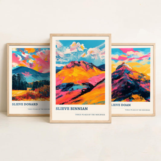 Set of Three Mourne Mountains Art Prints - Slieve Donard, Slieve Doan, Slieve Binnian - 3 Peaks Posters Painting Gift