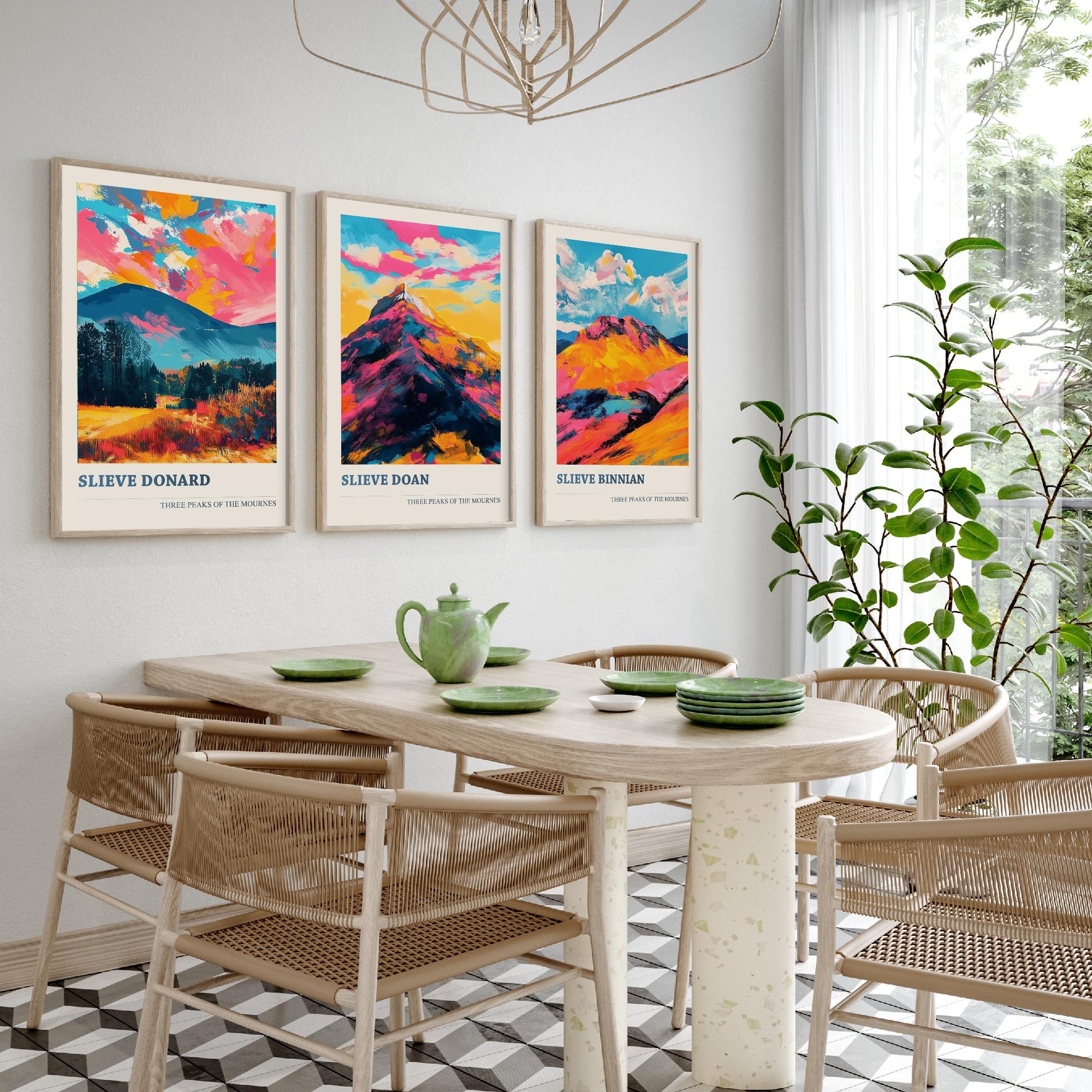 Set of Three Mourne Mountains Art Prints - Slieve Donard, Slieve Doan, Slieve Binnian - 3 Peaks Posters Painting Gift