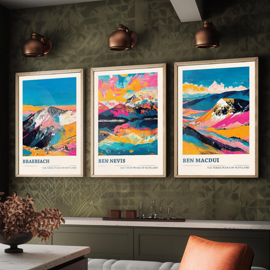 Set of Three Prints - Braeriach, Ben Nevis, Ben Macdui - The Mountains of Scotland