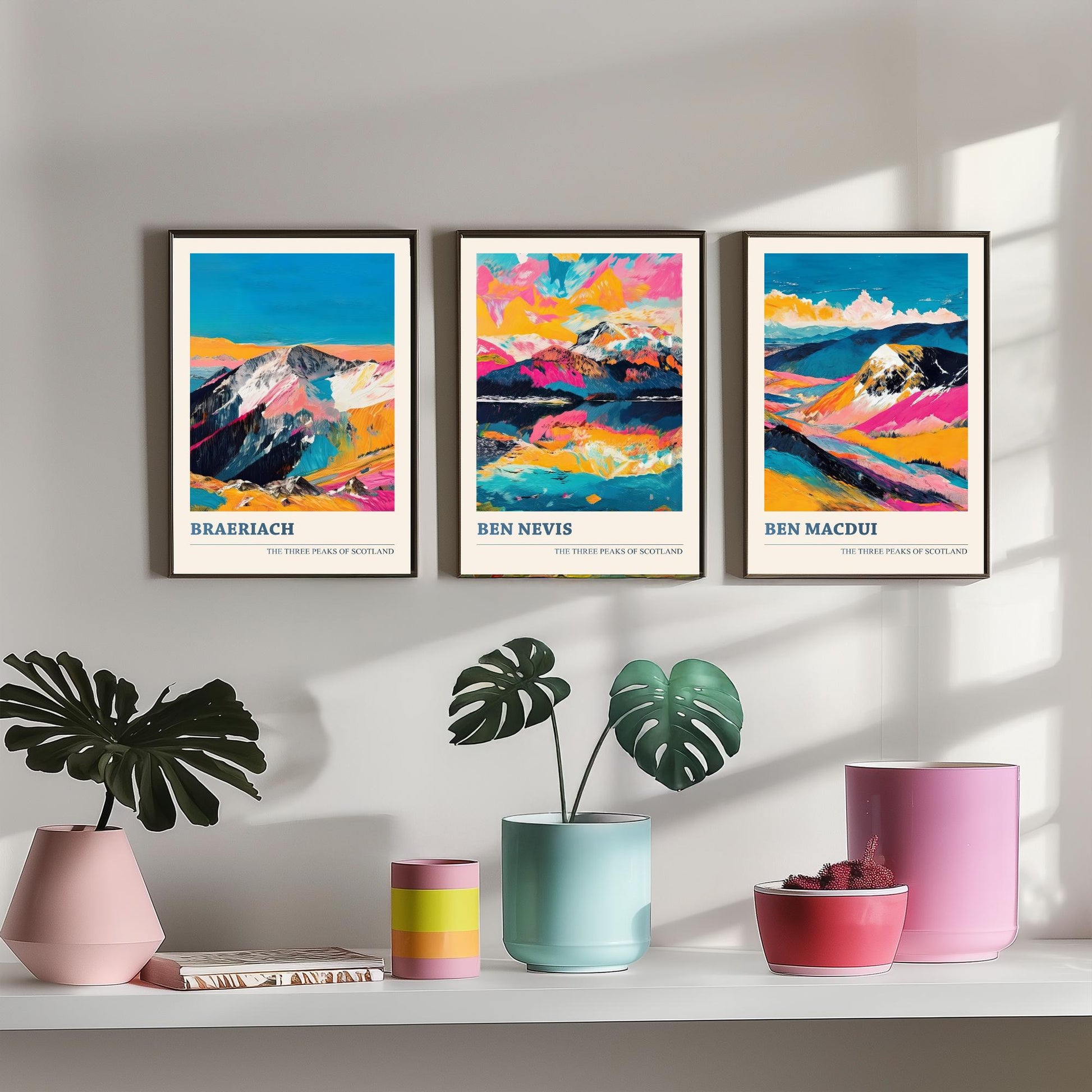 Set of Three Scotland Three Peaks Art Prints - Ben Nevis, Ben Macdui, Braeriach - 3 Mountain Posters Painting Gift Décor