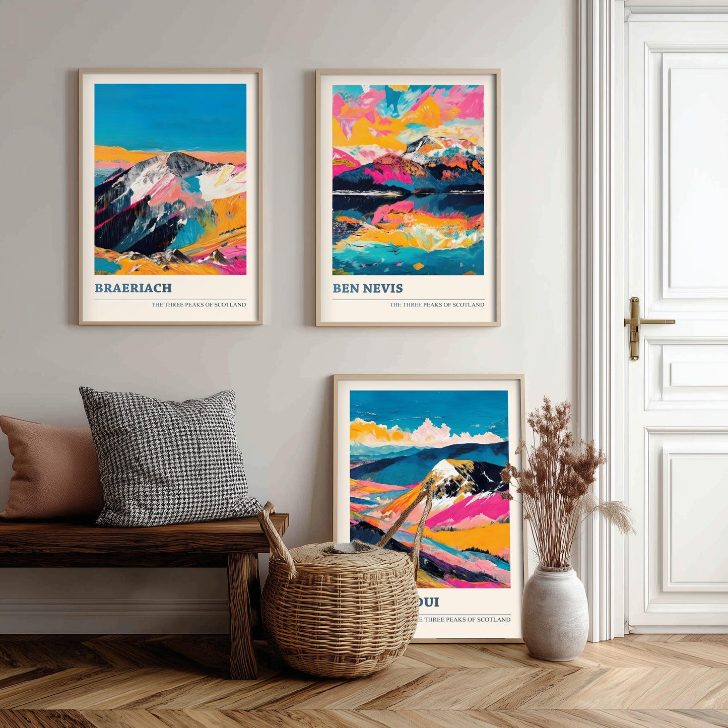 Set of Three Scotland Three Peaks Art Prints - Ben Nevis, Ben Macdui, Braeriach - 3 Mountain Posters Painting Gift Décor
