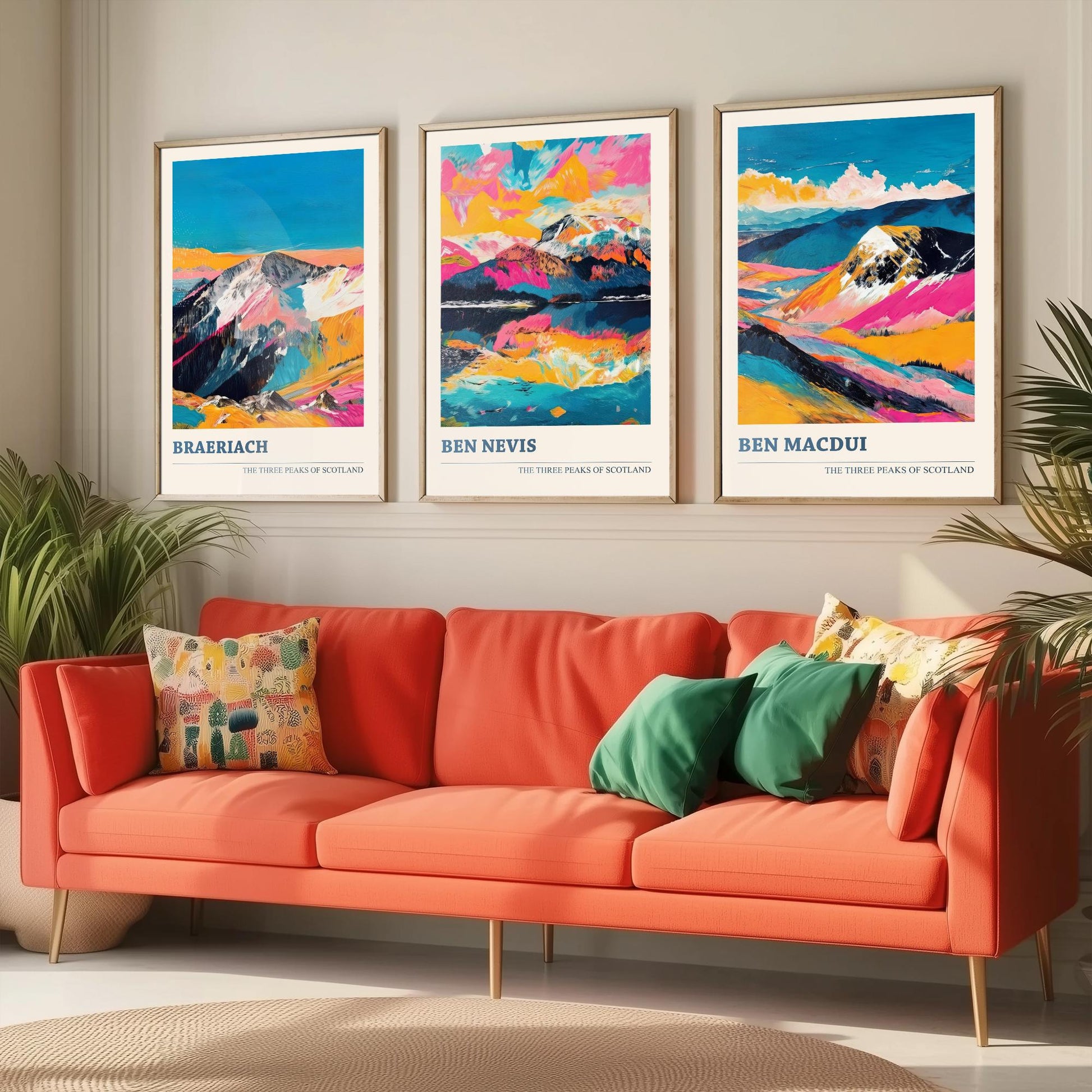 Set of Three Scotland Three Peaks Art Prints - Ben Nevis, Ben Macdui, Braeriach - 3 Mountain Posters Painting Gift Décor