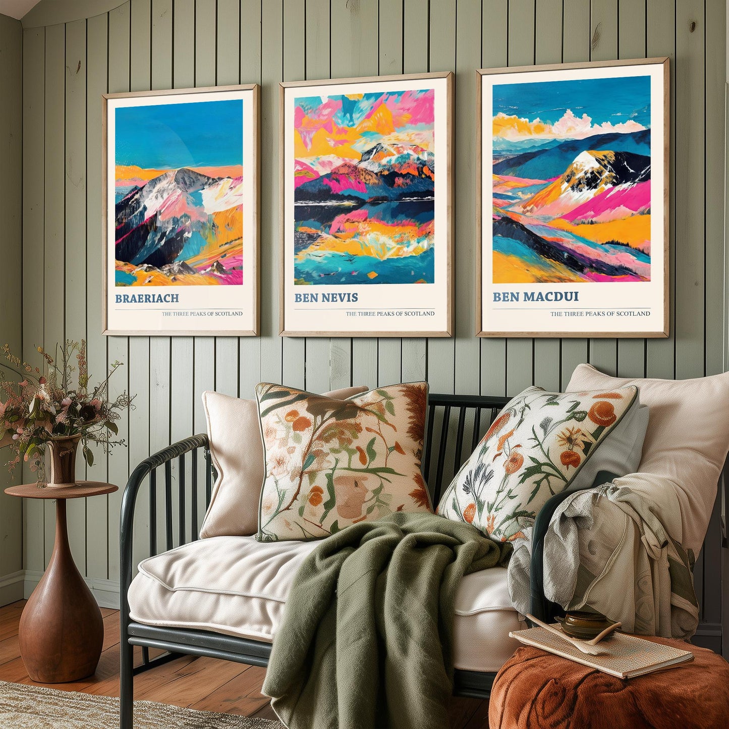 Set of Three Scotland Three Peaks Art Prints - Ben Nevis, Ben Macdui, Braeriach - 3 Mountain Posters Painting Gift Décor