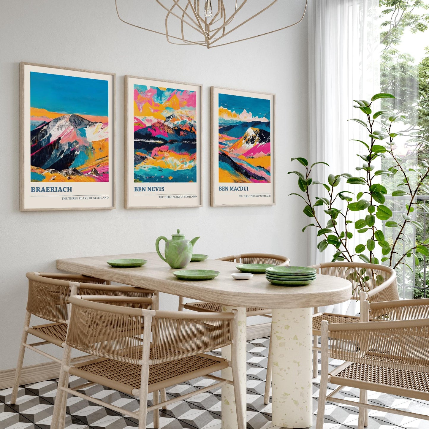 Set of Three Scotland Three Peaks Art Prints - Ben Nevis, Ben Macdui, Braeriach - 3 Mountain Posters Painting Gift Décor