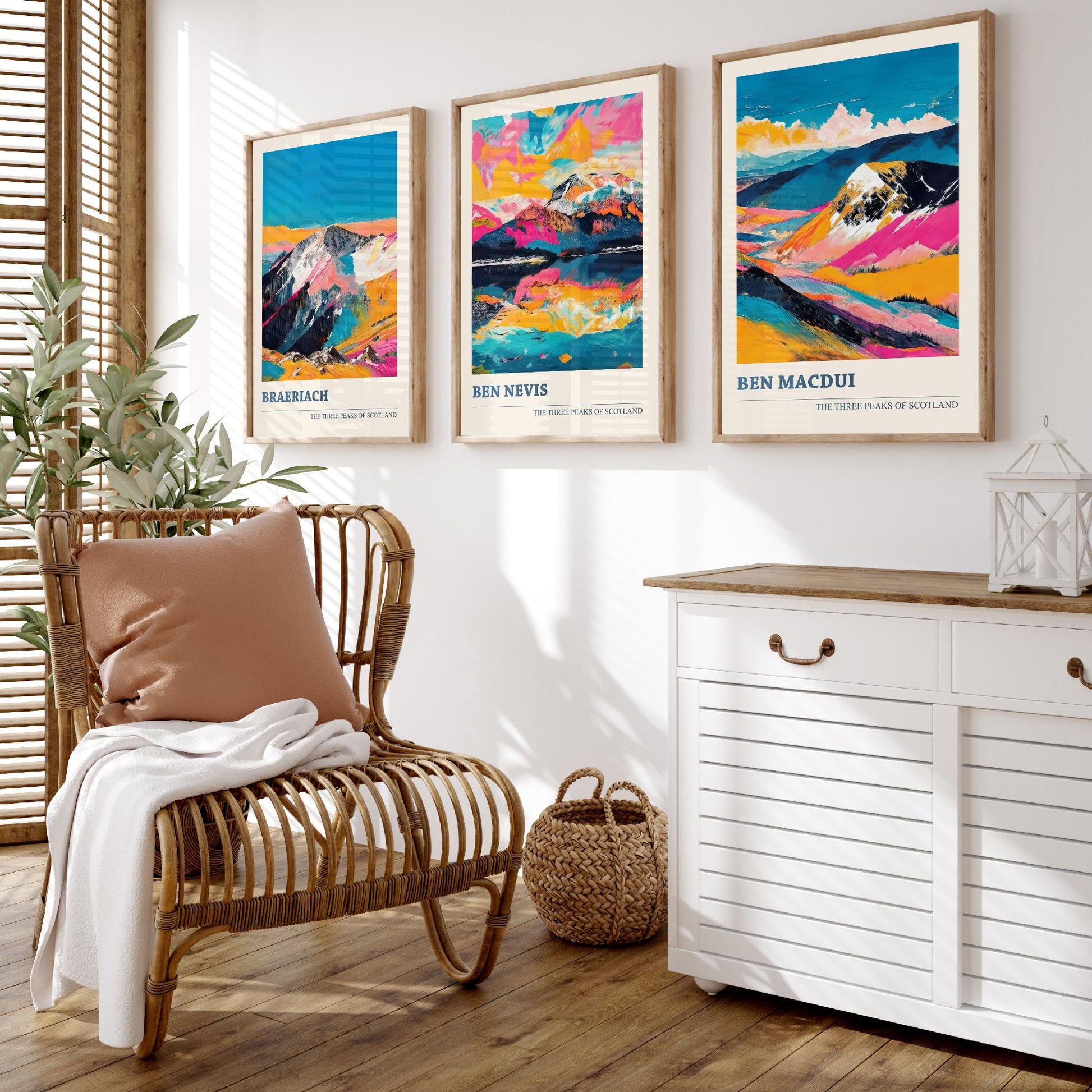 Set of Three Scotland Three Peaks Art Prints - Ben Nevis, Ben Macdui, Braeriach - 3 Mountain Posters Painting Gift Décor