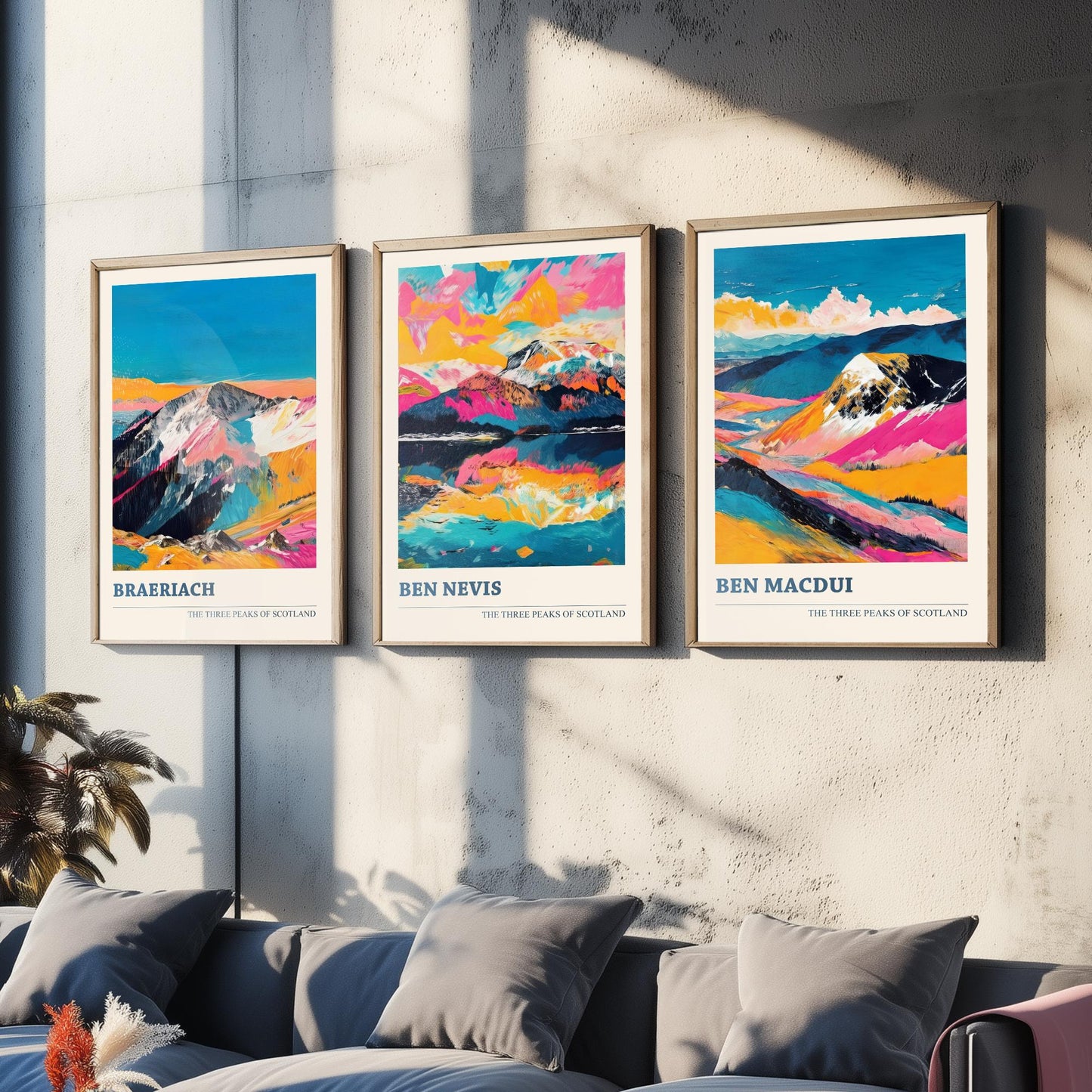Set of Three Scotland Three Peaks Art Prints - Ben Nevis, Ben Macdui, Braeriach - 3 Mountain Posters Painting Gift Décor