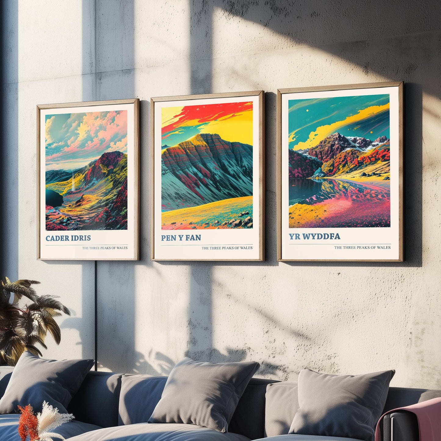 Set of Three Welsh Three Peaks Art Prints - Cader Idris, Pen y Fan, Yr Wyddfa - 3 Wales Mountain Posters Illustration V2