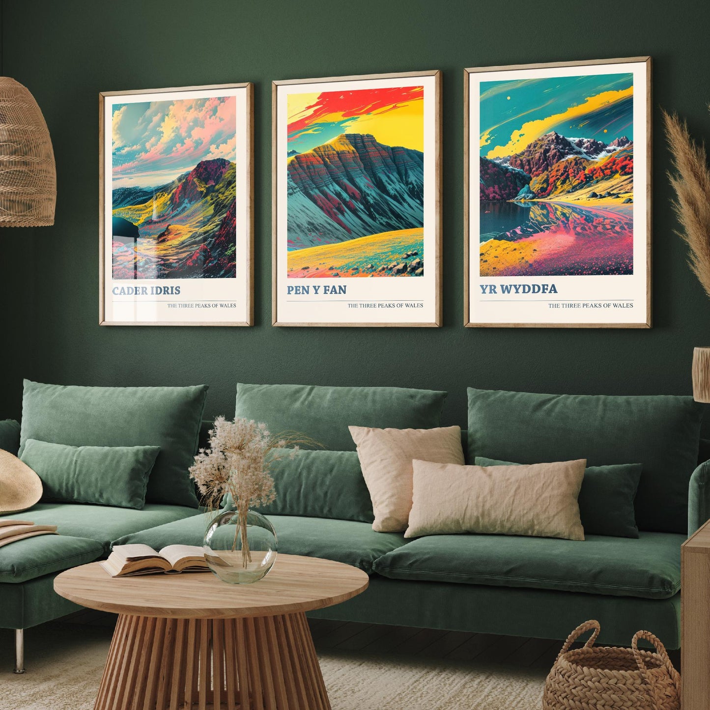 Set of Three Welsh Three Peaks Art Prints - Cader Idris, Pen y Fan, Yr Wyddfa - 3 Wales Mountain Posters Illustration V2