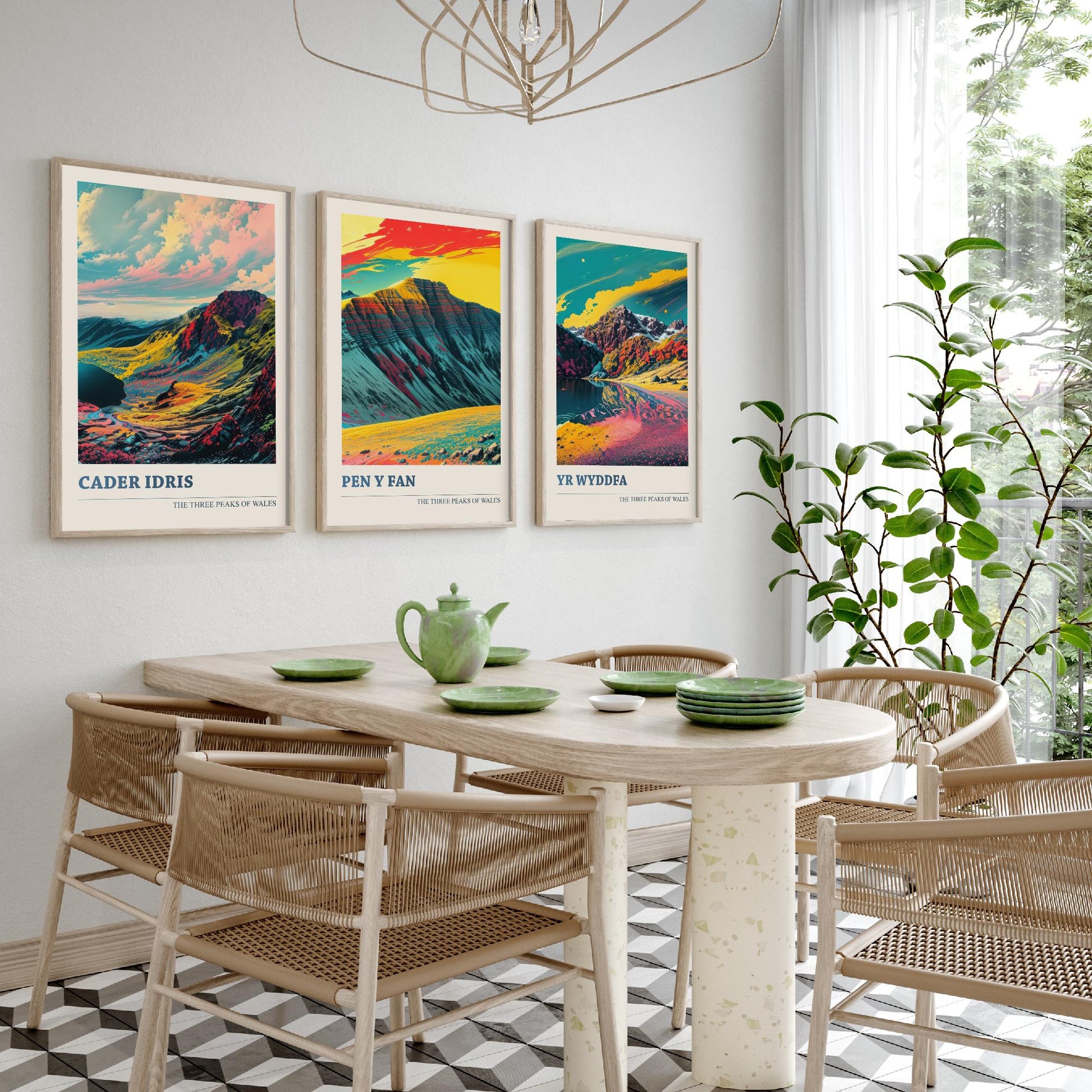 Set of Three Welsh Three Peaks Art Prints - Cader Idris, Pen y Fan, Yr Wyddfa - 3 Wales Mountain Posters Illustration V2