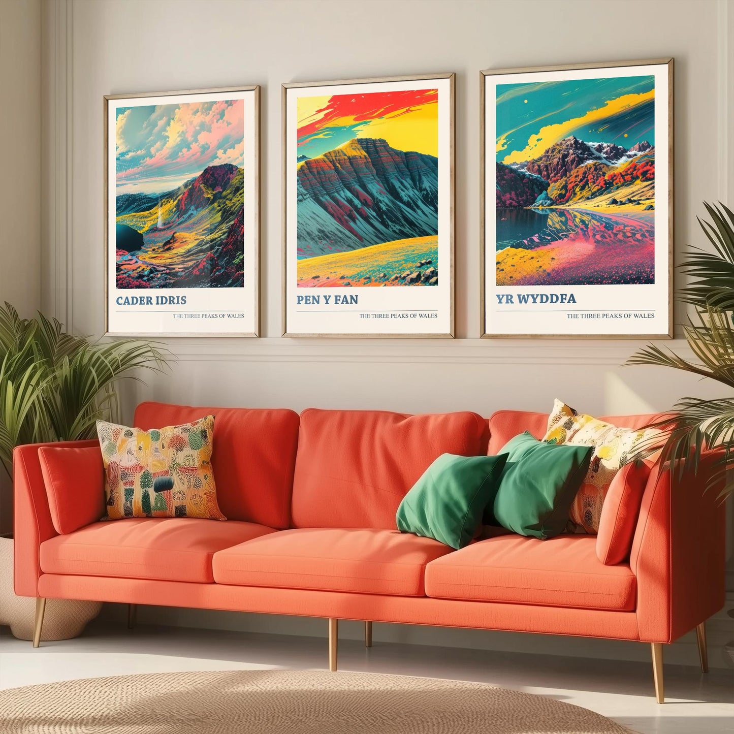 Set of Three Welsh Three Peaks Art Prints - Cader Idris, Pen y Fan, Yr Wyddfa - 3 Wales Mountain Posters Illustration V2