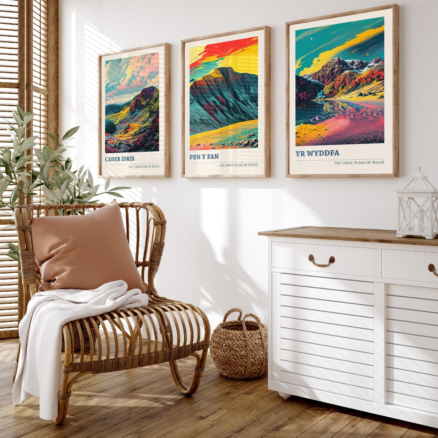 Set of Three Welsh Three Peaks Art Prints - Cader Idris, Pen y Fan, Yr Wyddfa - 3 Wales Mountain Posters Illustration V2