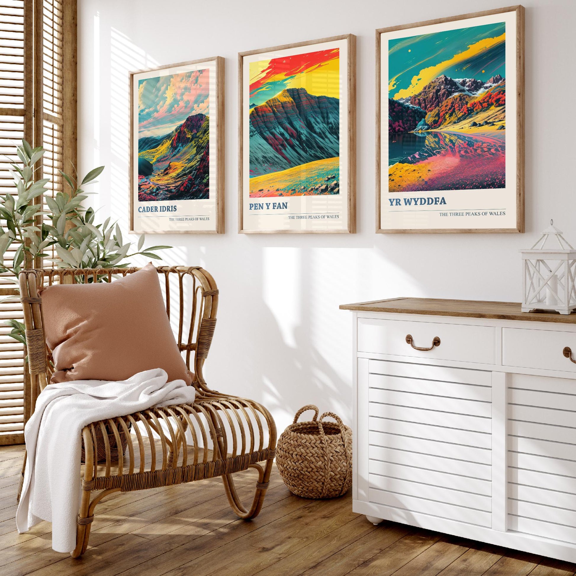 Set of Three Welsh Three Peaks Art Prints - Cader Idris, Pen y Fan, Yr Wyddfa - 3 Wales Mountain Posters Illustration V2