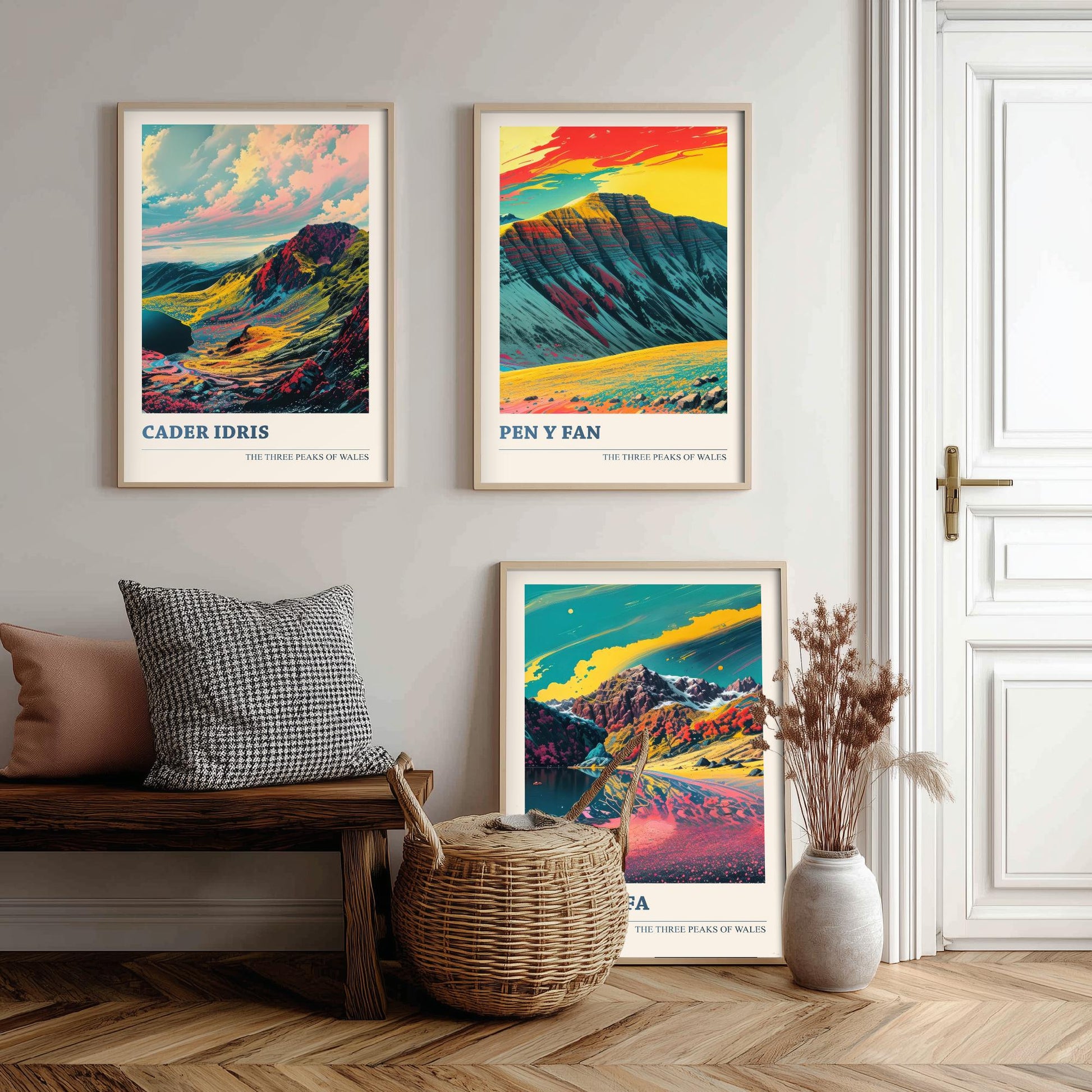 Set of Three Welsh Three Peaks Art Prints - Cader Idris, Pen y Fan, Yr Wyddfa - 3 Wales Mountain Posters Illustration V2