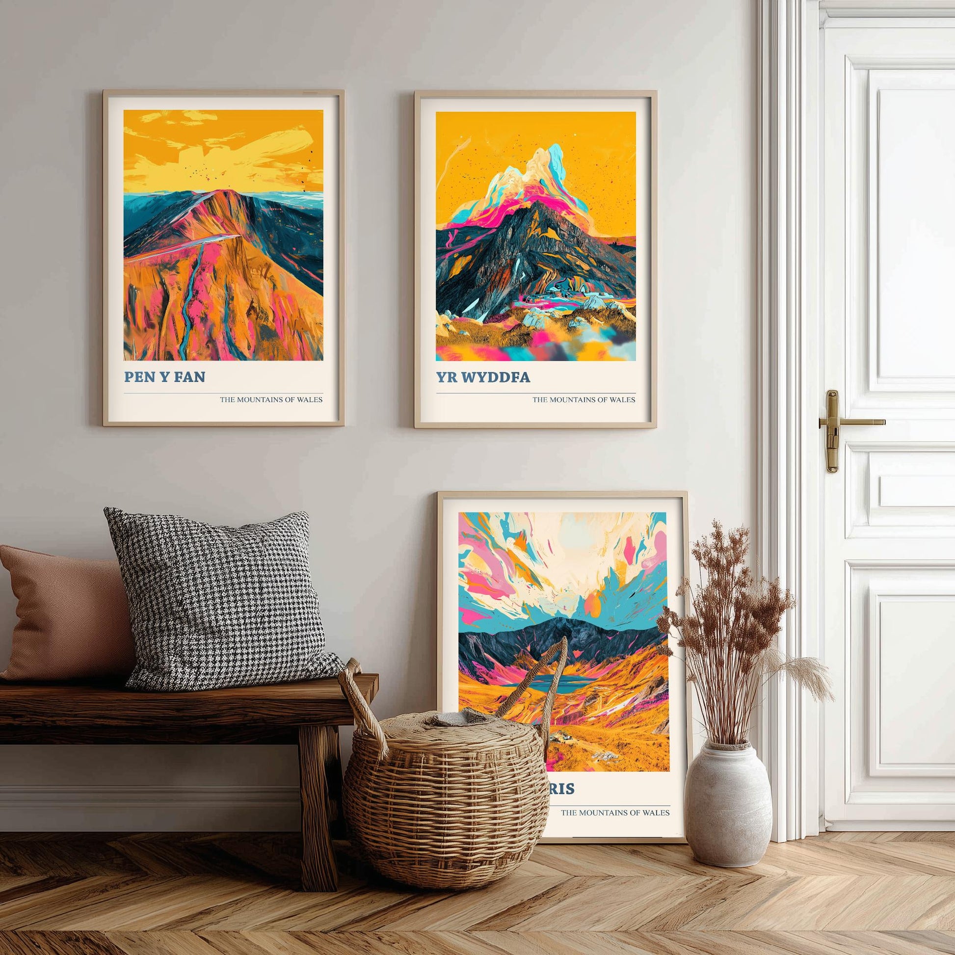 Set of Three Art Prints Welsh Three Peaks - Pen y Fan, Yr Wyddfa, Cadair Idris - Mountain Poster Wall Decor Illustration Gift Wales V3