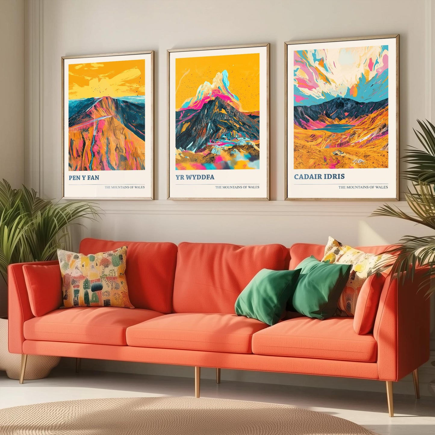 Set of Three Art Prints Welsh Three Peaks - Pen y Fan, Yr Wyddfa, Cadair Idris - Mountain Poster Wall Decor Illustration Gift Wales V3