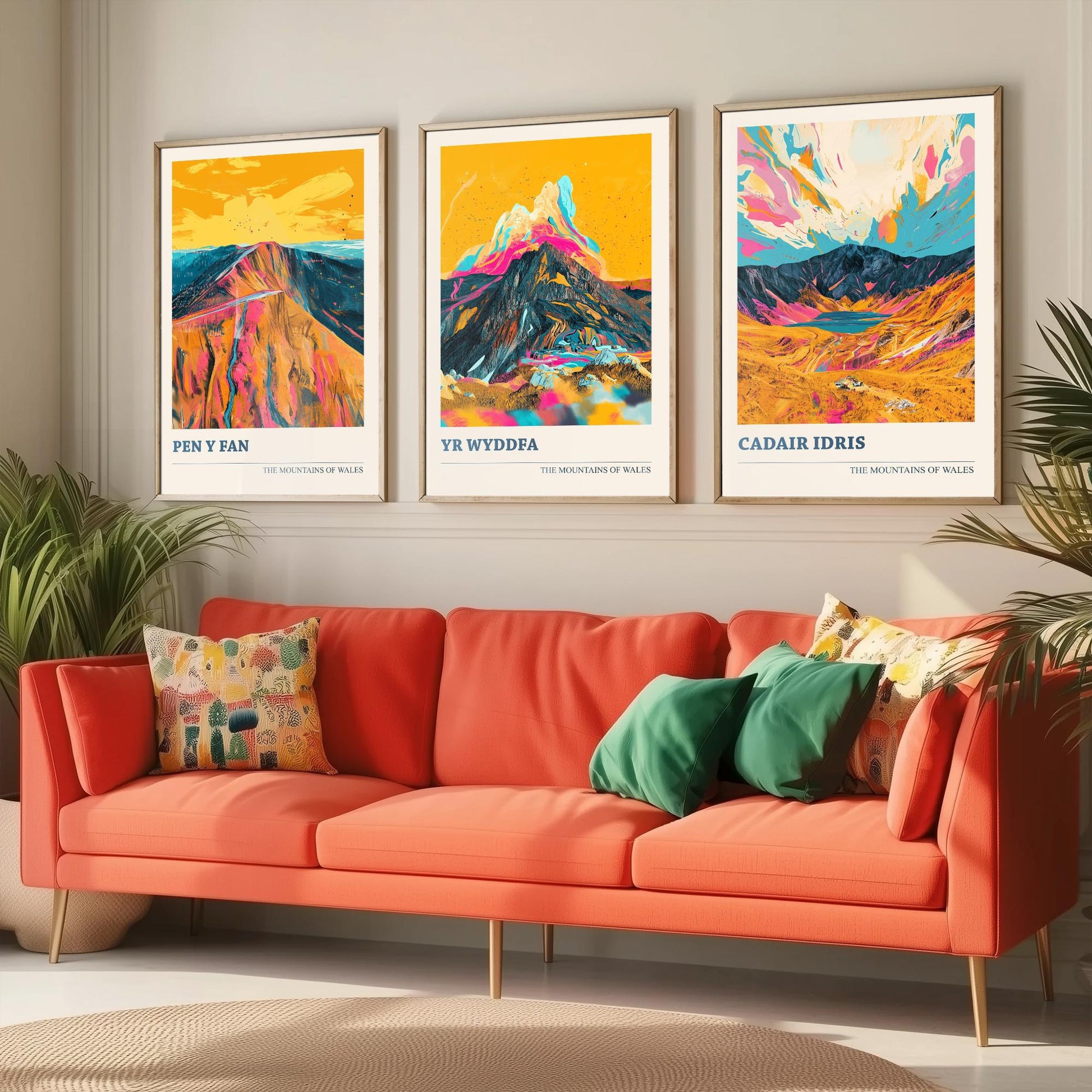 Set of Three Art Prints Welsh Three Peaks - Pen y Fan, Yr Wyddfa, Cadair Idris - Mountain Poster Wall Decor Illustration Gift Wales V3