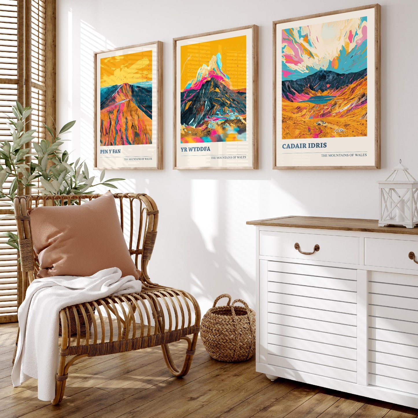 Set of Three Art Prints Welsh Three Peaks - Pen y Fan, Yr Wyddfa, Cadair Idris - Mountain Poster Wall Decor Illustration Gift Wales V3