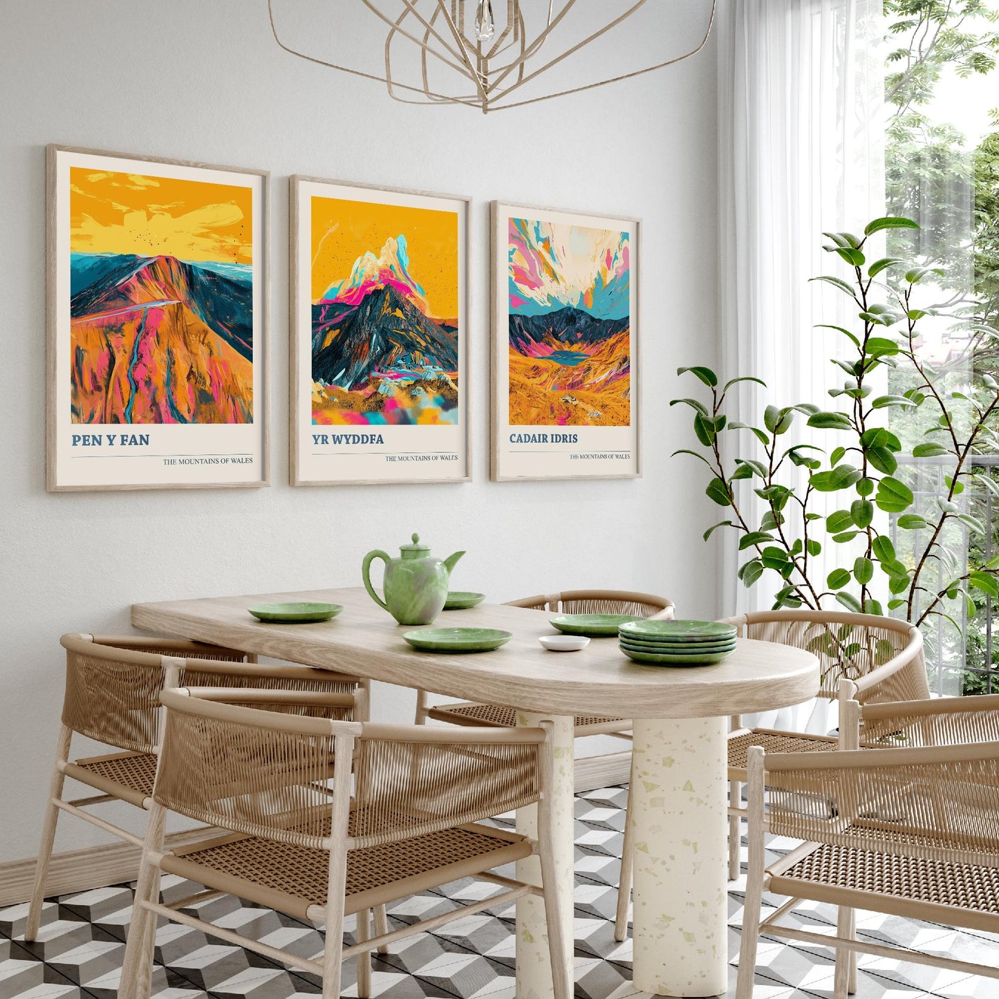 Set of Three Art Prints Welsh Three Peaks - Pen y Fan, Yr Wyddfa, Cadair Idris - Mountain Poster Wall Decor Illustration Gift Wales V3