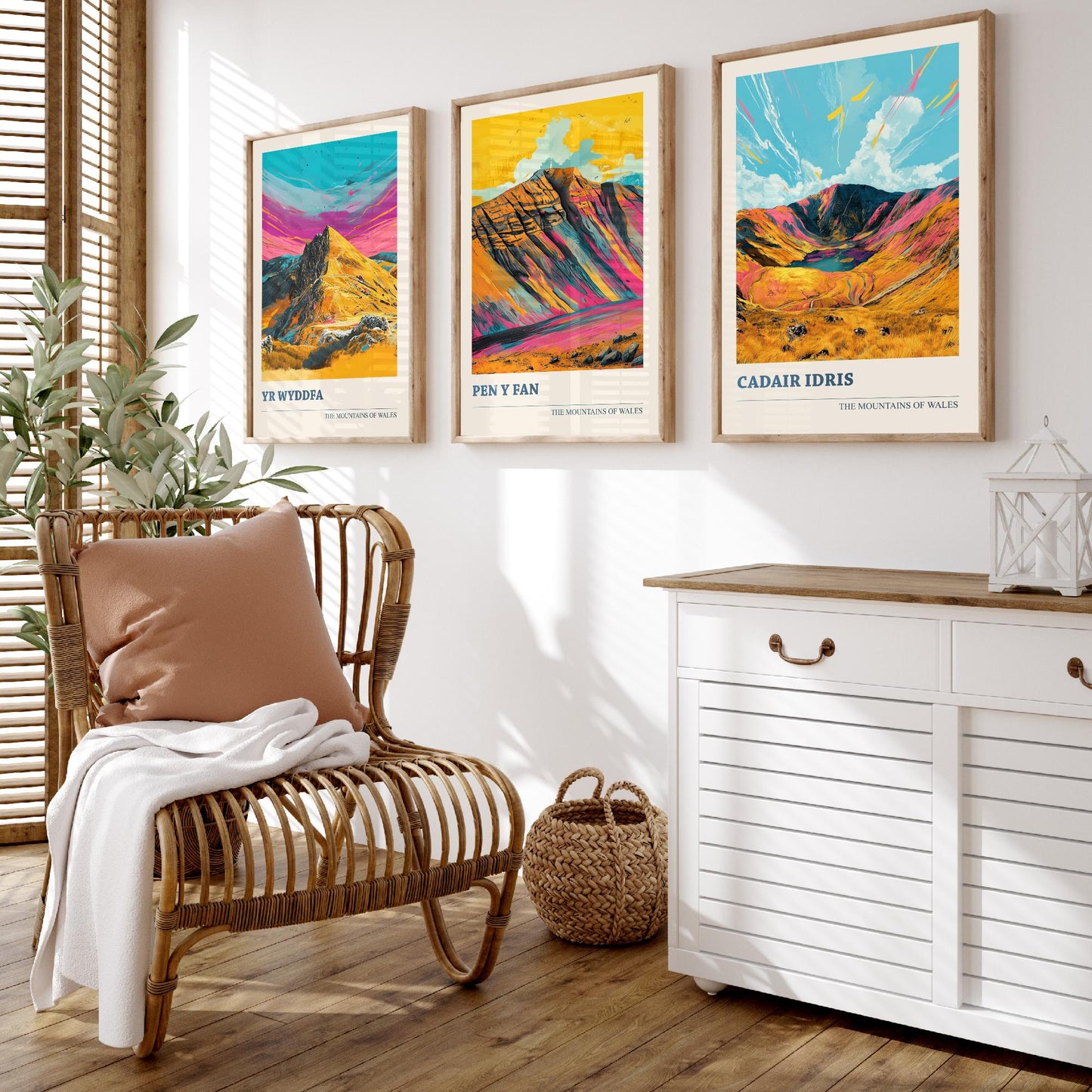 Set of Three Art Prints Wales Mountains - Yr Wyddfa, Pen y Fan, Cadair Idris - Bold Mountain Poster Illustration Wall Gift V4