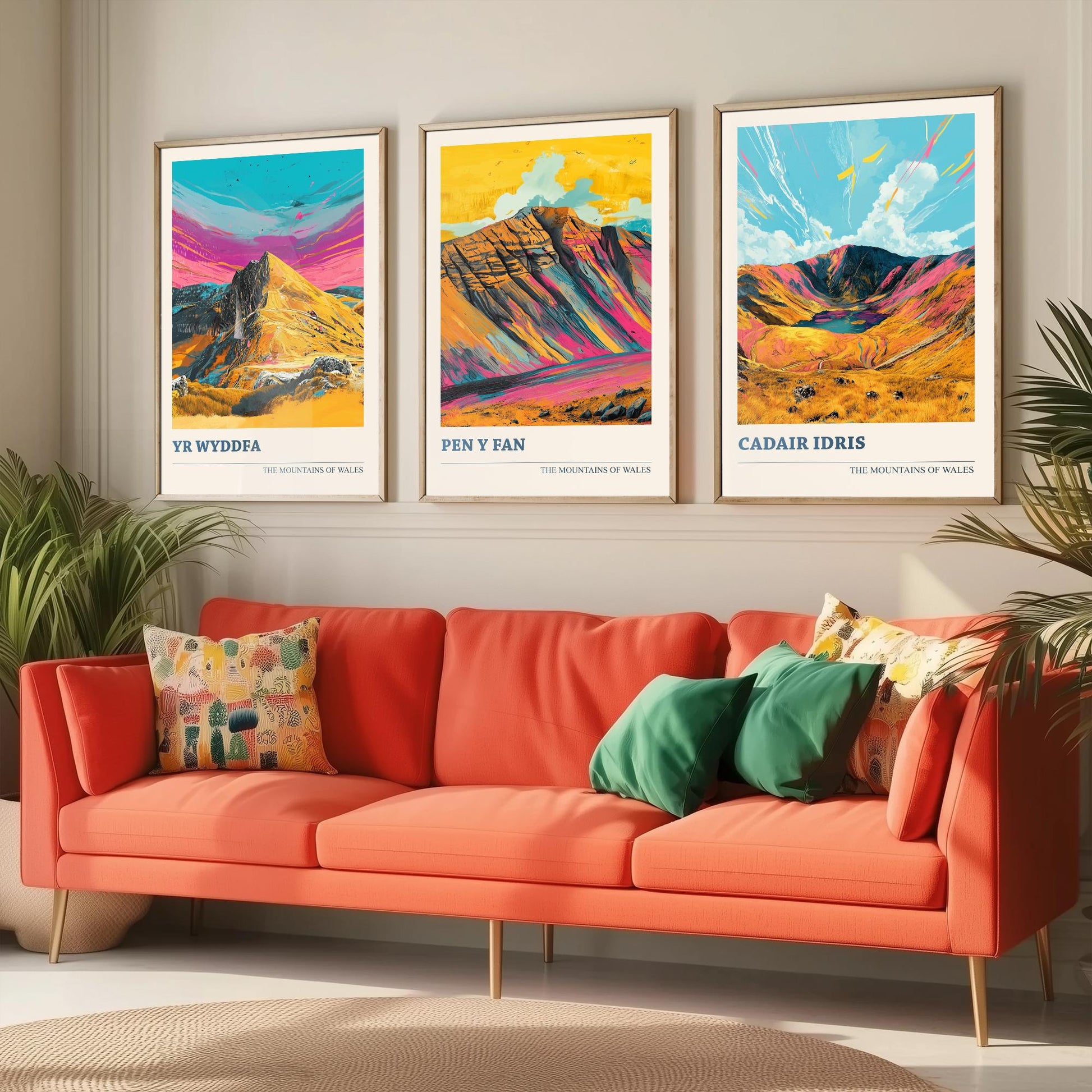 Set of Three Art Prints Wales Mountains - Yr Wyddfa, Pen y Fan, Cadair Idris - Bold Mountain Poster Illustration Wall Gift V4