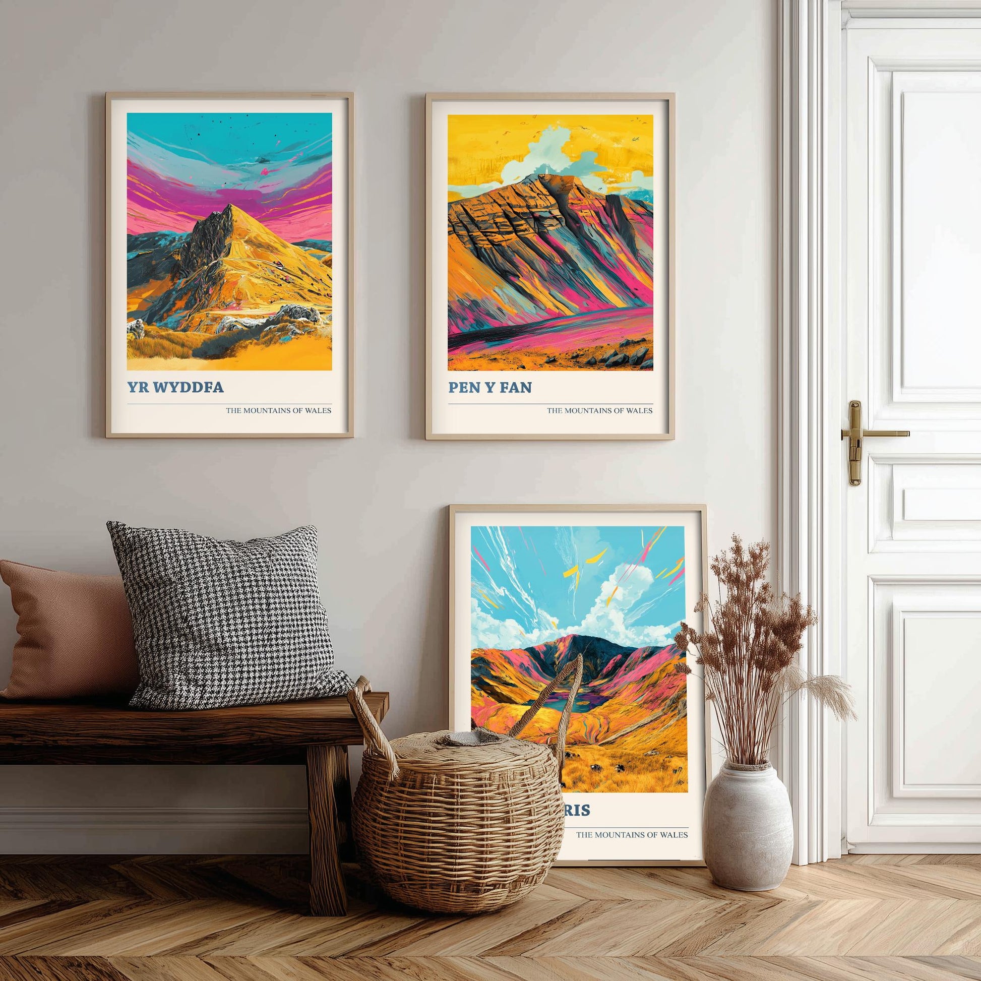 Set of Three Art Prints Wales Mountains - Yr Wyddfa, Pen y Fan, Cadair Idris - Bold Mountain Poster Illustration Wall Gift V4