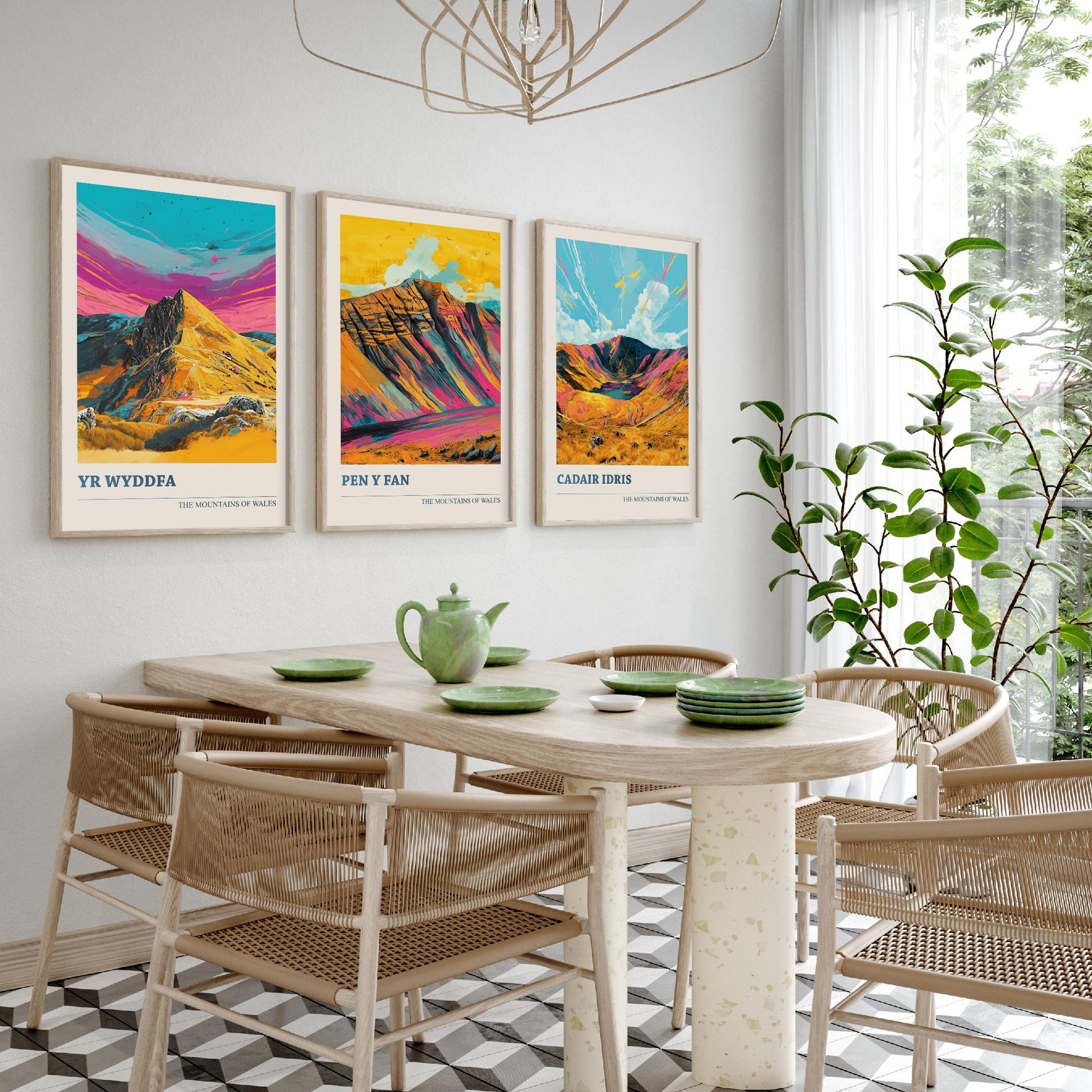 Set of Three Art Prints Wales Mountains - Yr Wyddfa, Pen y Fan, Cadair Idris - Bold Mountain Poster Illustration Wall Gift V4