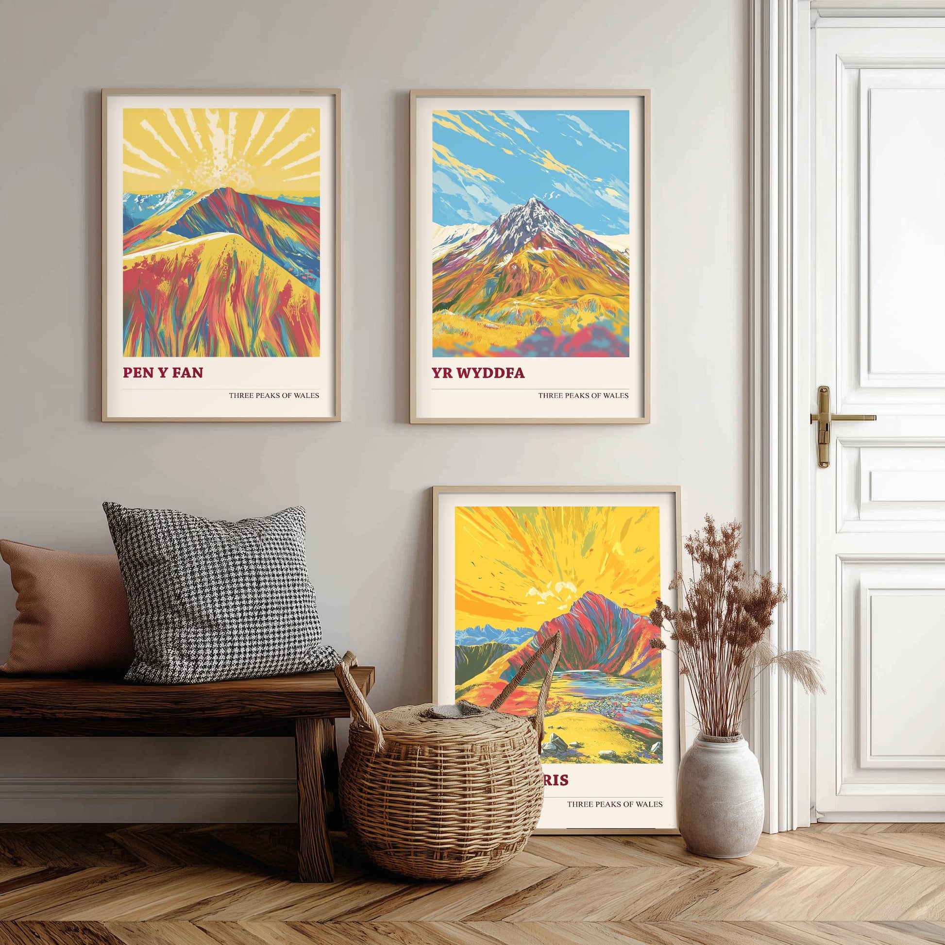 Set of Three Art Prints Peaks of Wales - Pen y Fan, Yr Wyddfa, Cadair Idris - Vintage Mountain Poster Illustration Travel Gift V5