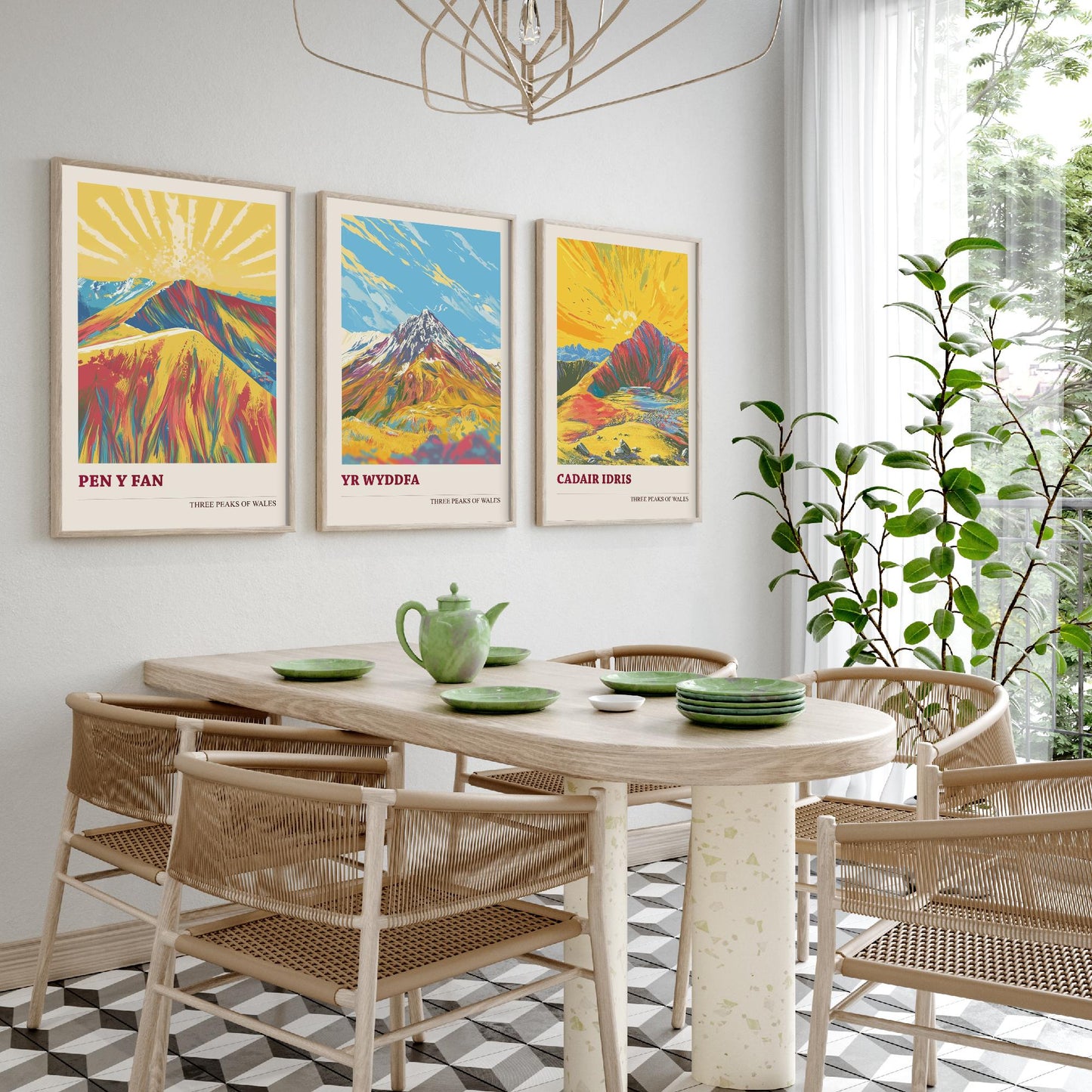 Set of Three Art Prints Peaks of Wales - Pen y Fan, Yr Wyddfa, Cadair Idris - Vintage Mountain Poster Illustration Travel Gift V5