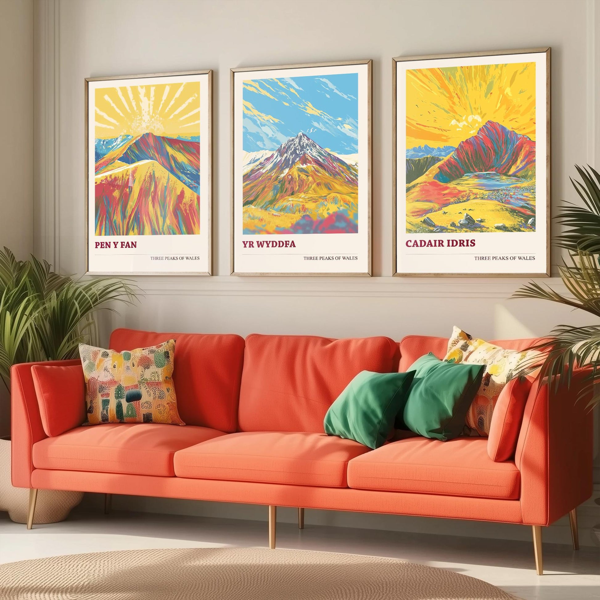 Set of Three Art Prints Peaks of Wales - Pen y Fan, Yr Wyddfa, Cadair Idris - Vintage Mountain Poster Illustration Travel Gift V5