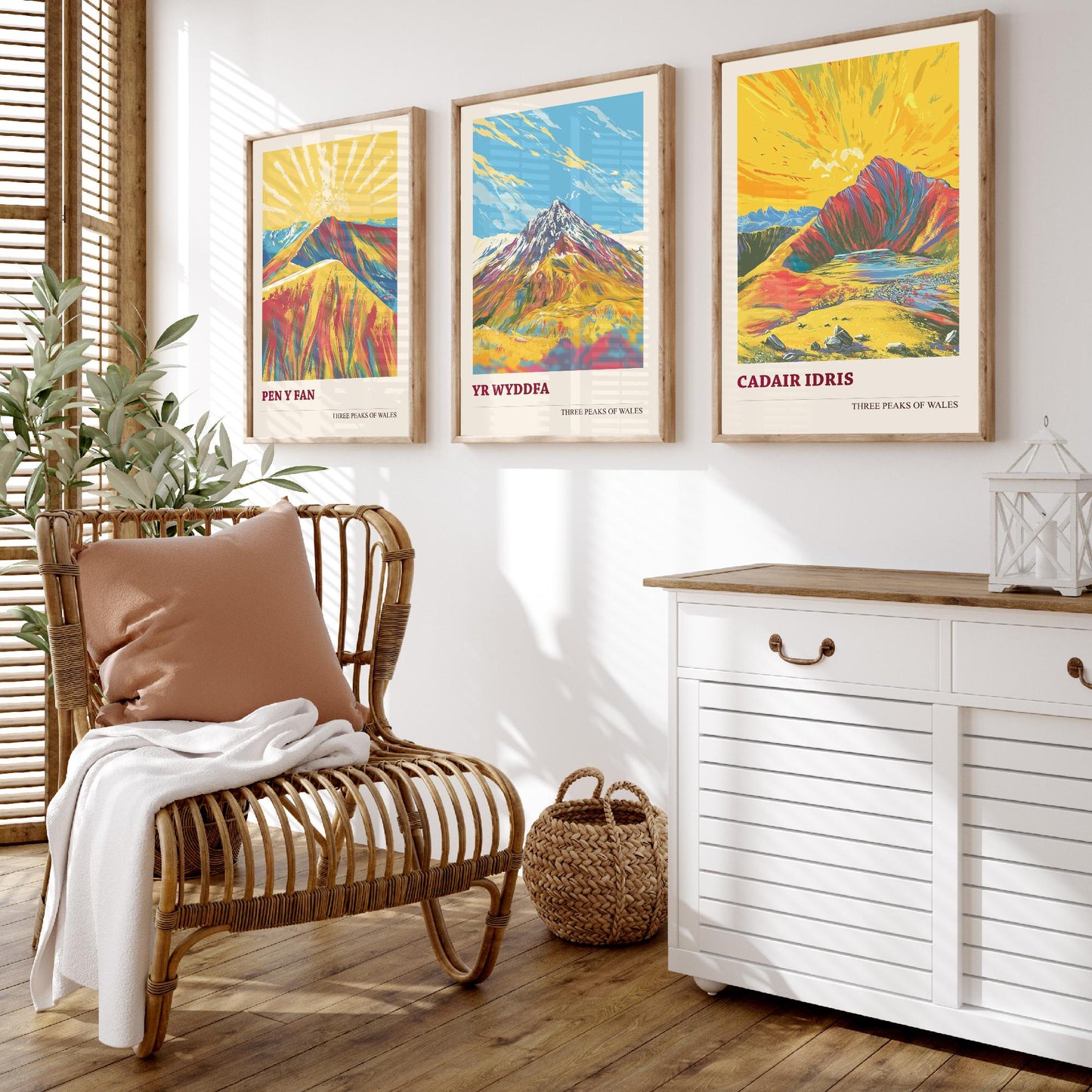 Set of Three Art Prints Peaks of Wales - Pen y Fan, Yr Wyddfa, Cadair Idris - Vintage Mountain Poster Illustration Travel Gift V5