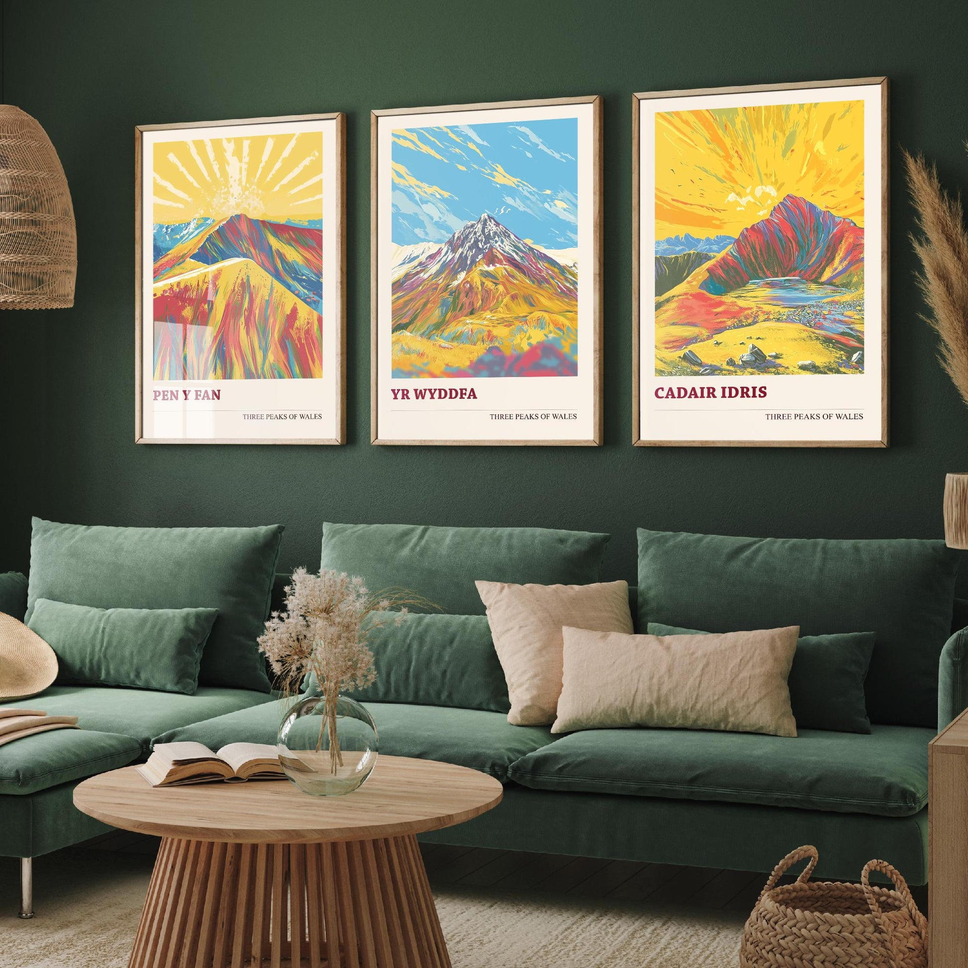 Set of Three Art Prints Peaks of Wales - Pen y Fan, Yr Wyddfa, Cadair Idris - Vintage Mountain Poster Illustration Travel Gift V5