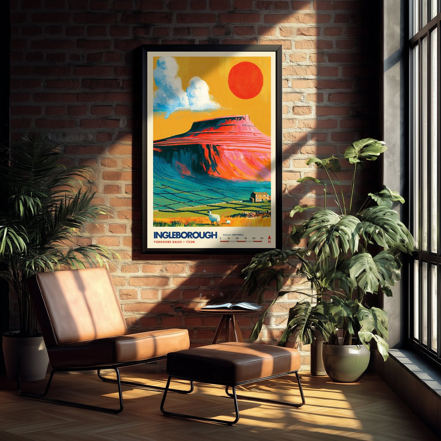 Ingleborough Yorkshire Dales Travel Poster - Mountain Art Print - Vibrant Illustration - Limestone Hill Fell Walk 1/3