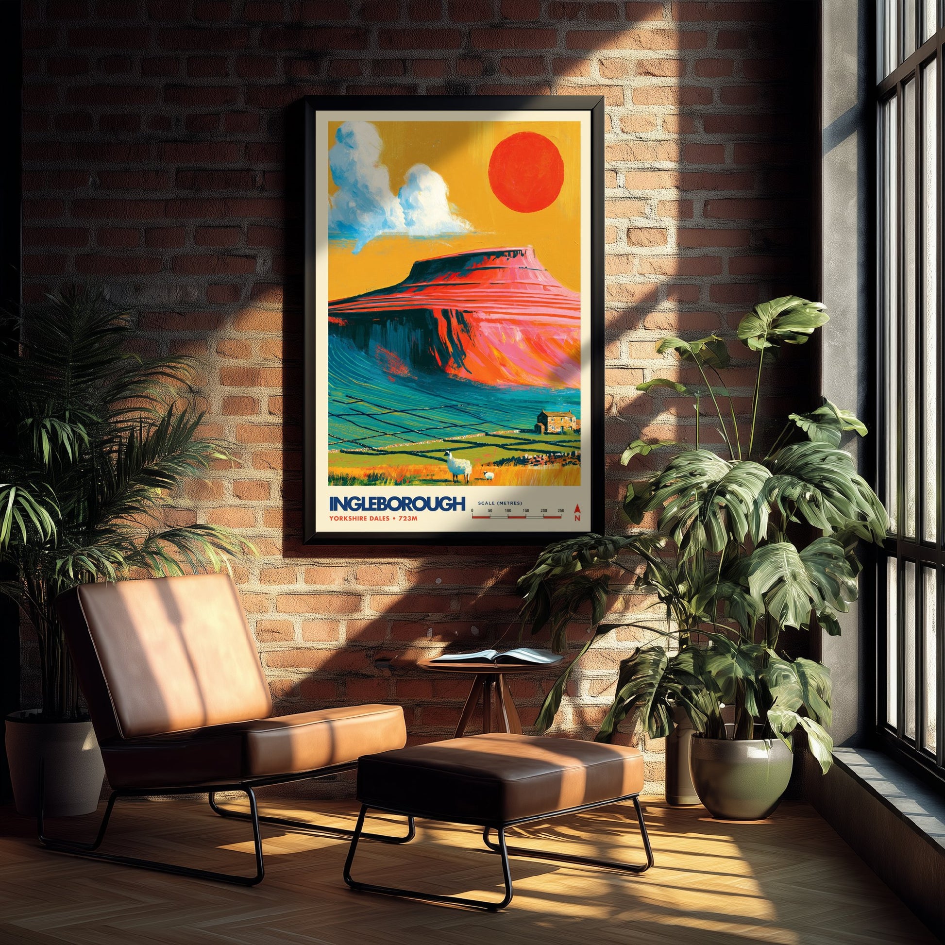Ingleborough Yorkshire Dales Travel Poster - Mountain Art Print - Vibrant Illustration - Limestone Hill Fell Walk 1/3