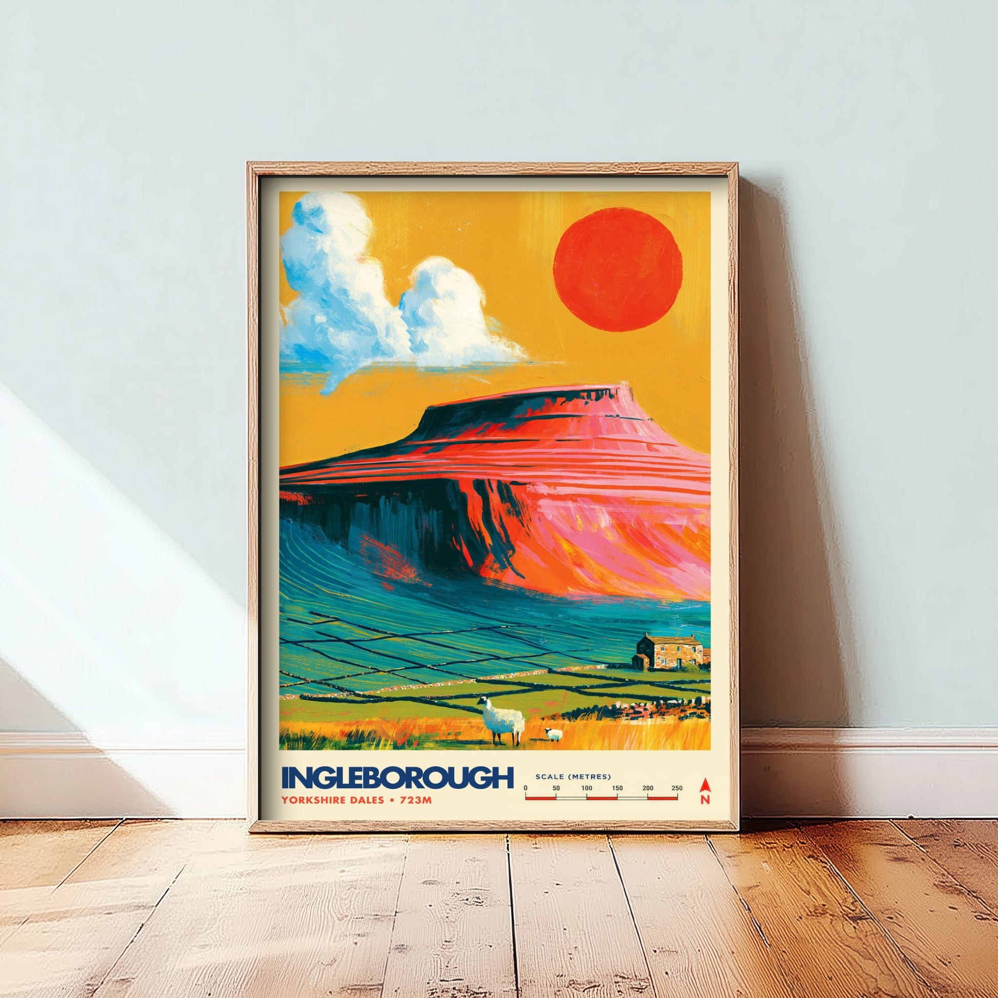 Ingleborough Yorkshire Dales Travel Poster - Mountain Art Print - Vibrant Illustration - Limestone Hill Fell Walk 1/3